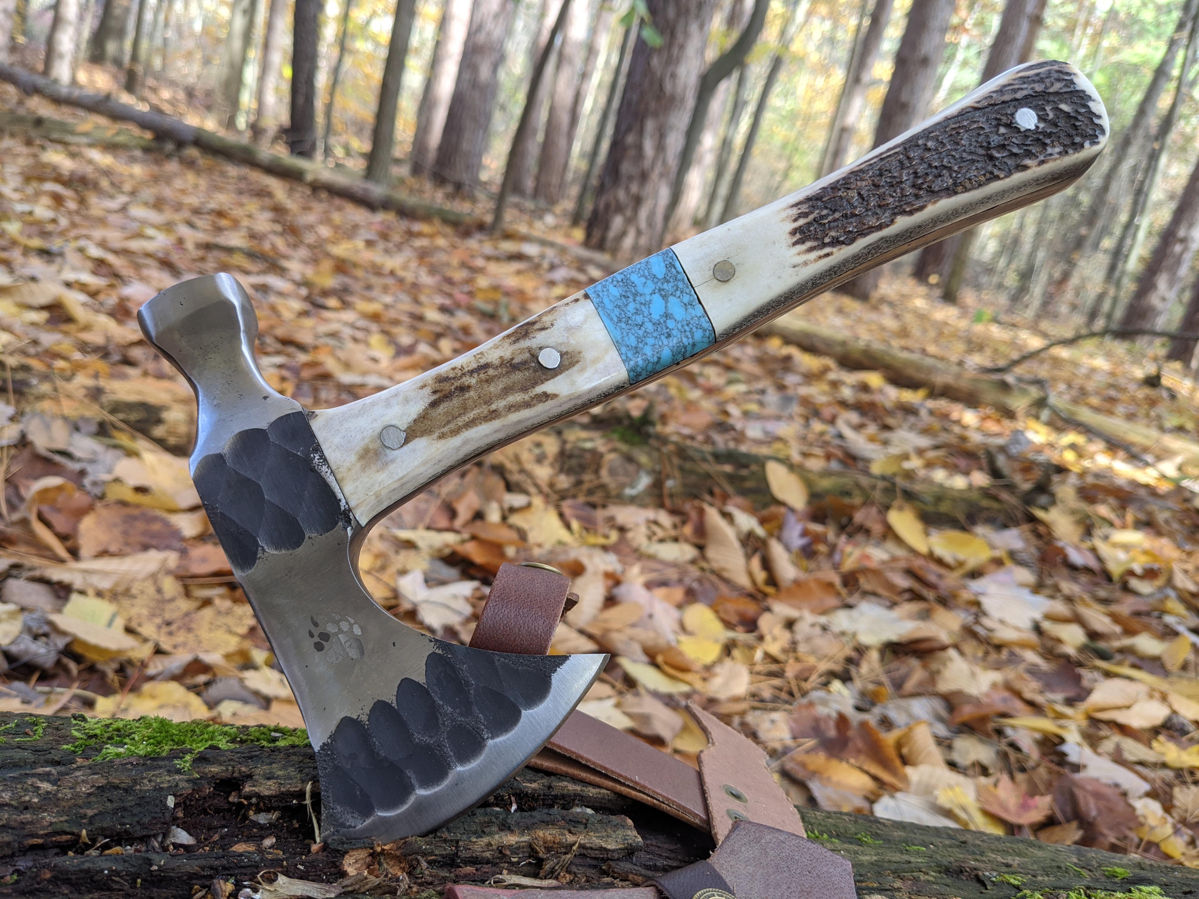 Deer Antler With Blue Turquoise Handle Hatchet Axe By North Rustic r