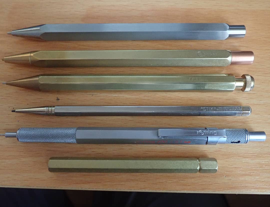 Some of my fave pencils. Custom steel, ystudio, kaweco, stik ,rotring