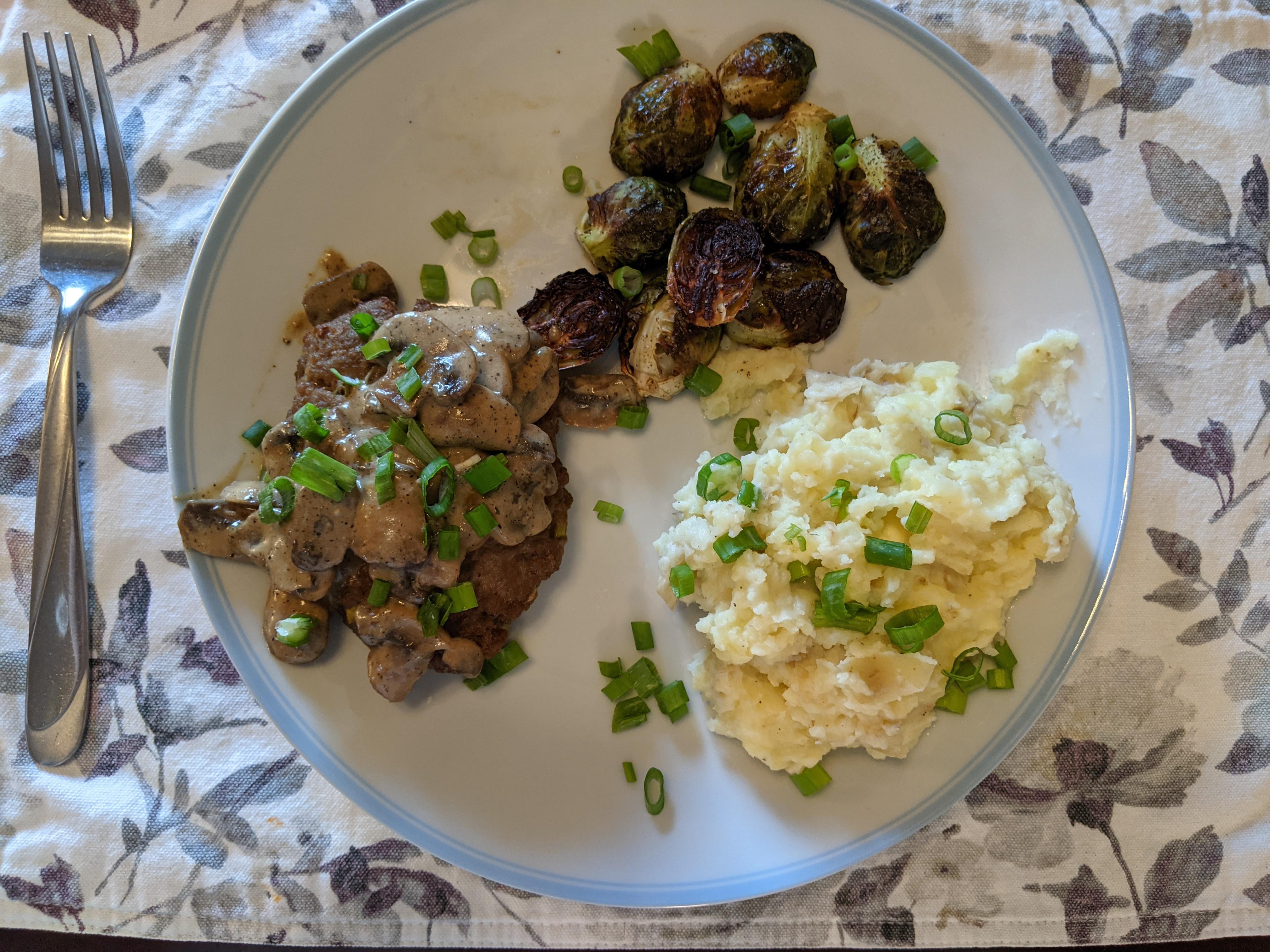 Meatloaves with Creamy Mushroom Sauce plus Garlic Mashed Potatoes