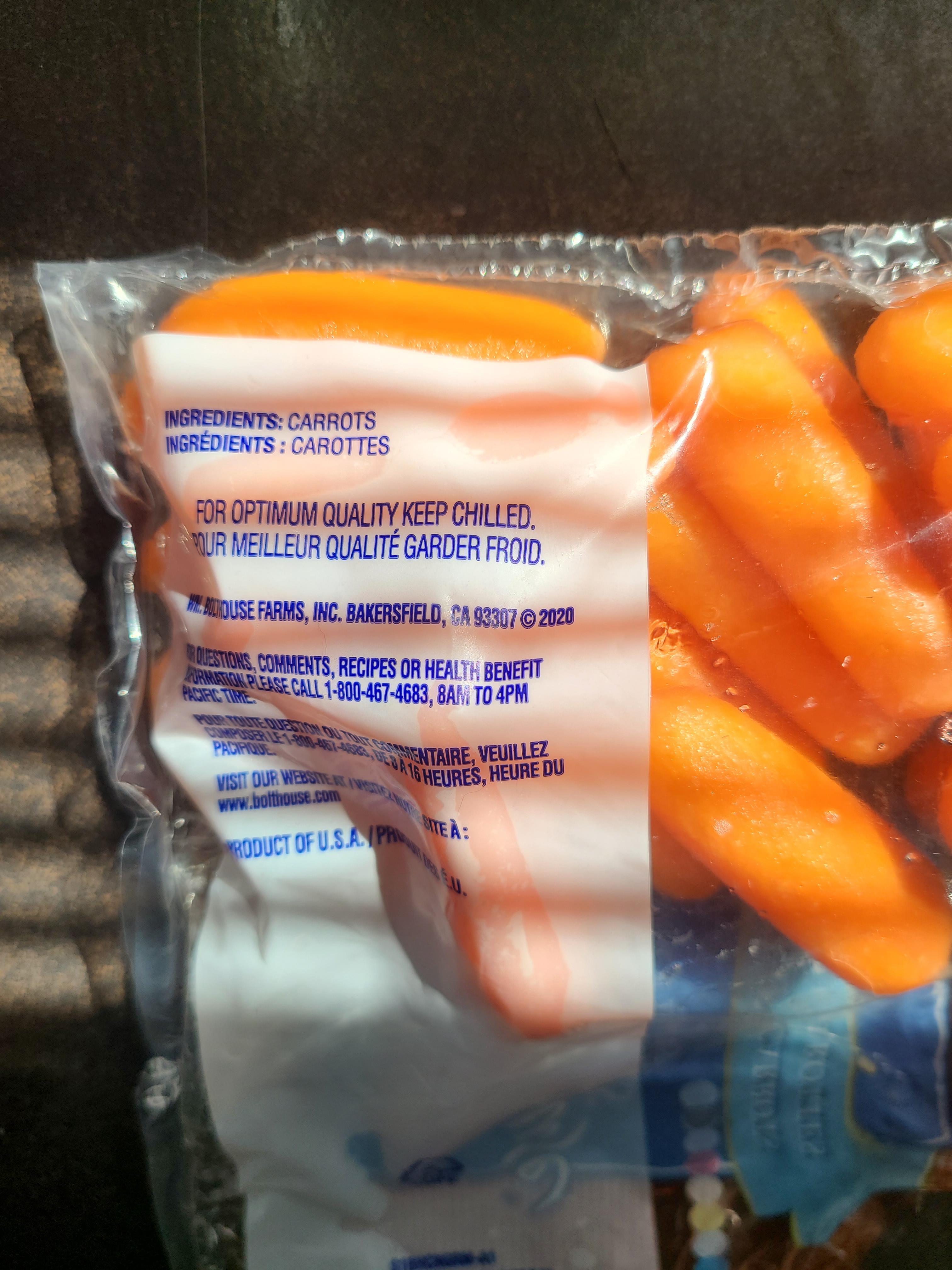 This package of baby carrots has the ingredients listed. Even though it