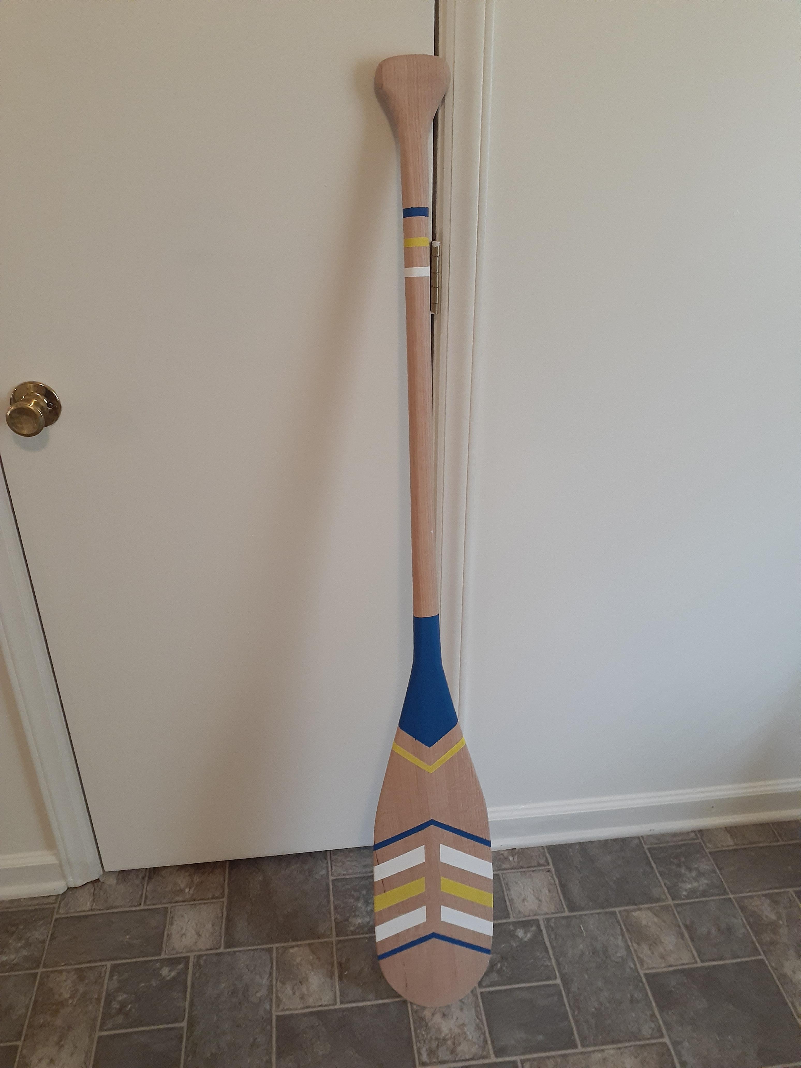 Made and painted a red oak canoe paddle for my girlfriend. (No finish
