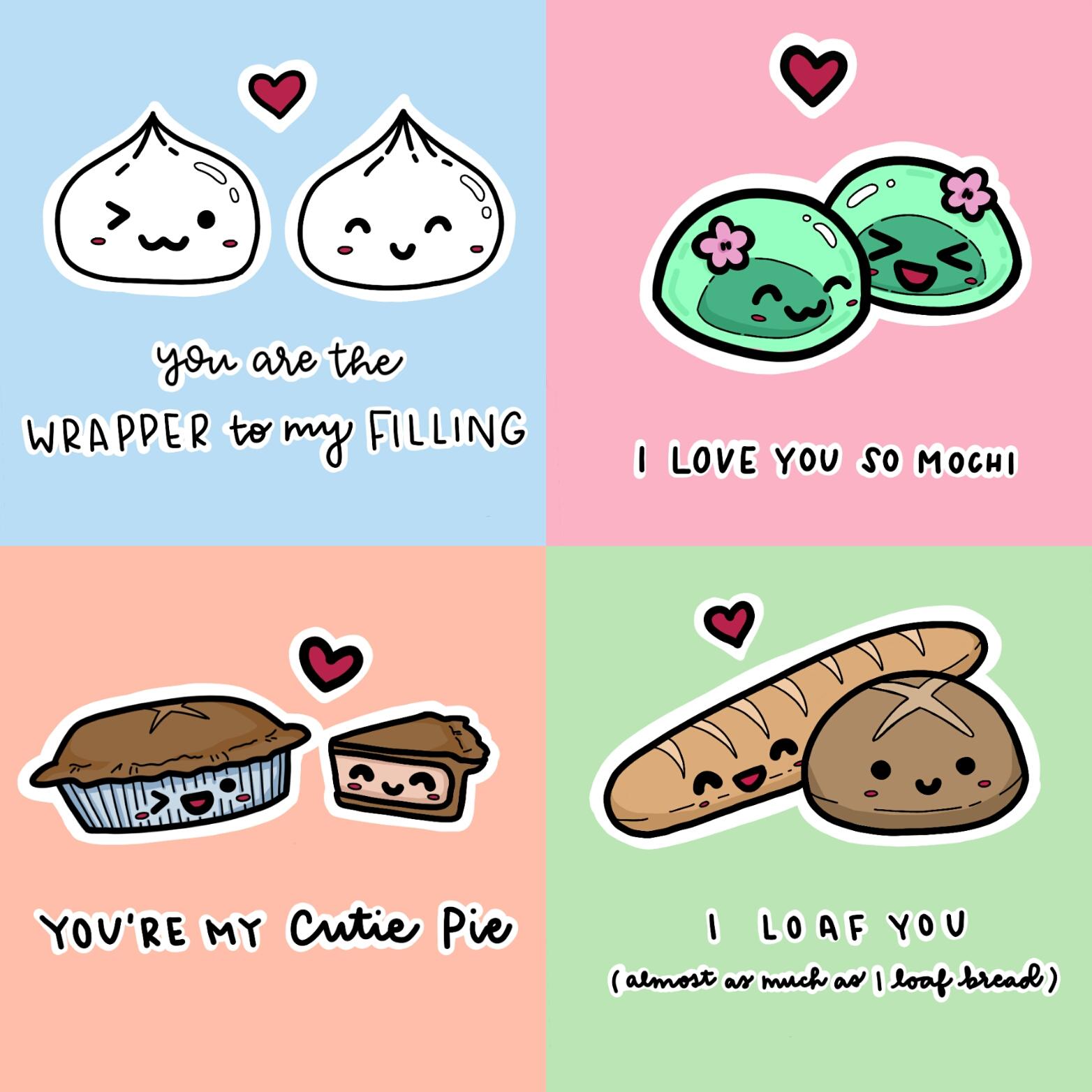 A series of cute foods and bad puns D r/doodles