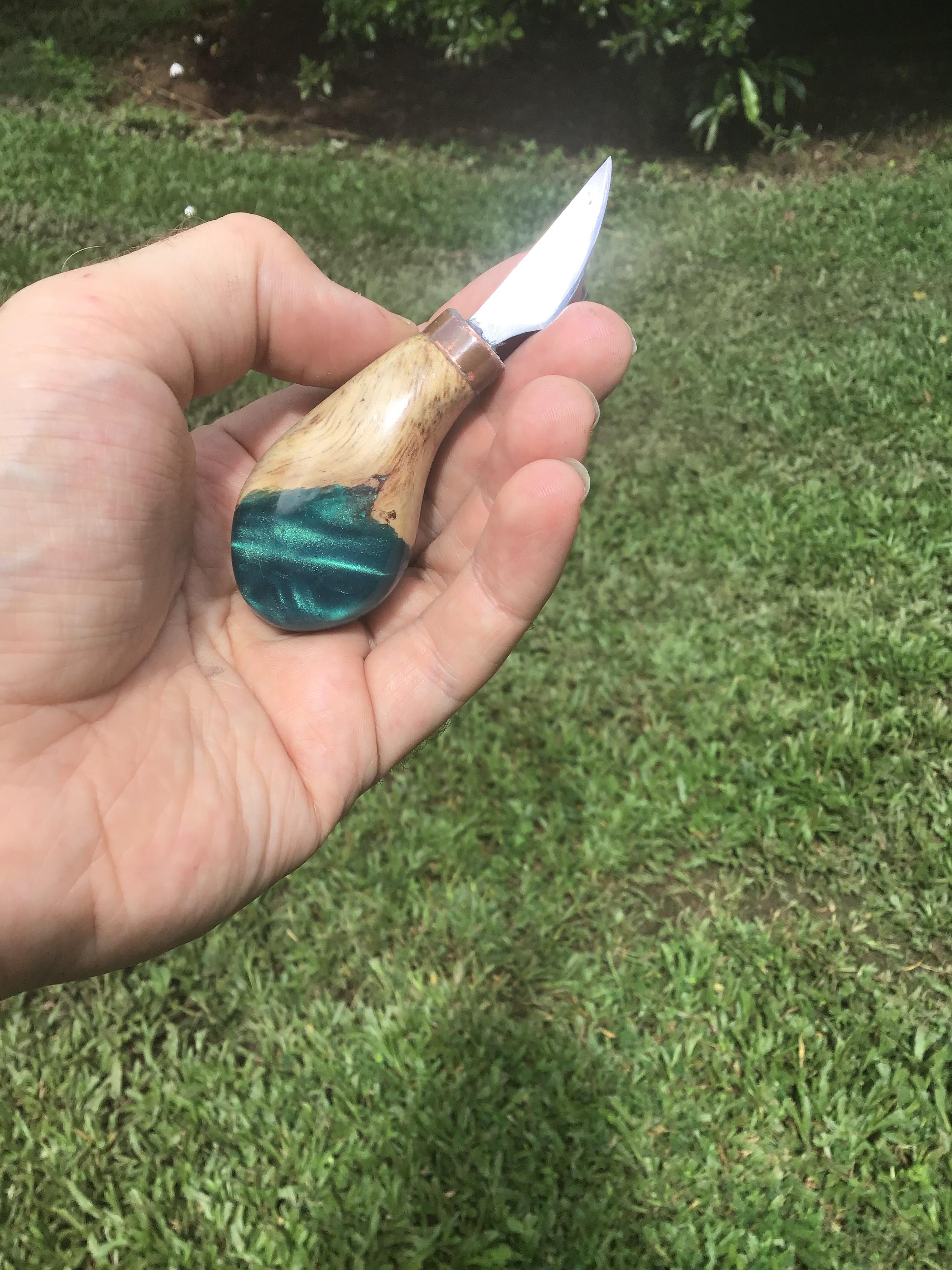 Fifth knife completed. Small wood carving knife in O1 steel, plum wood
