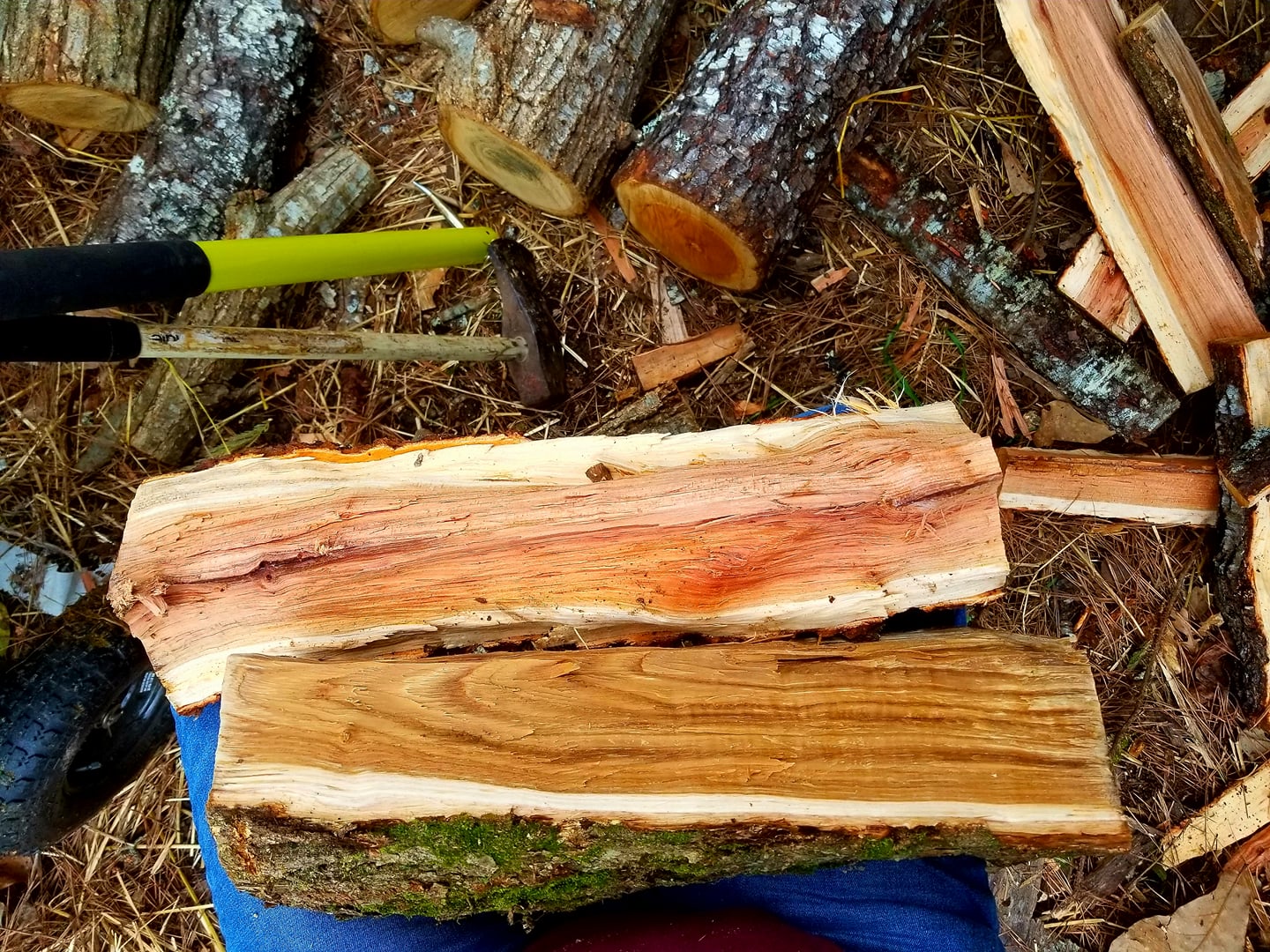 I've always thought that cherry was the prettiest wood to split, but