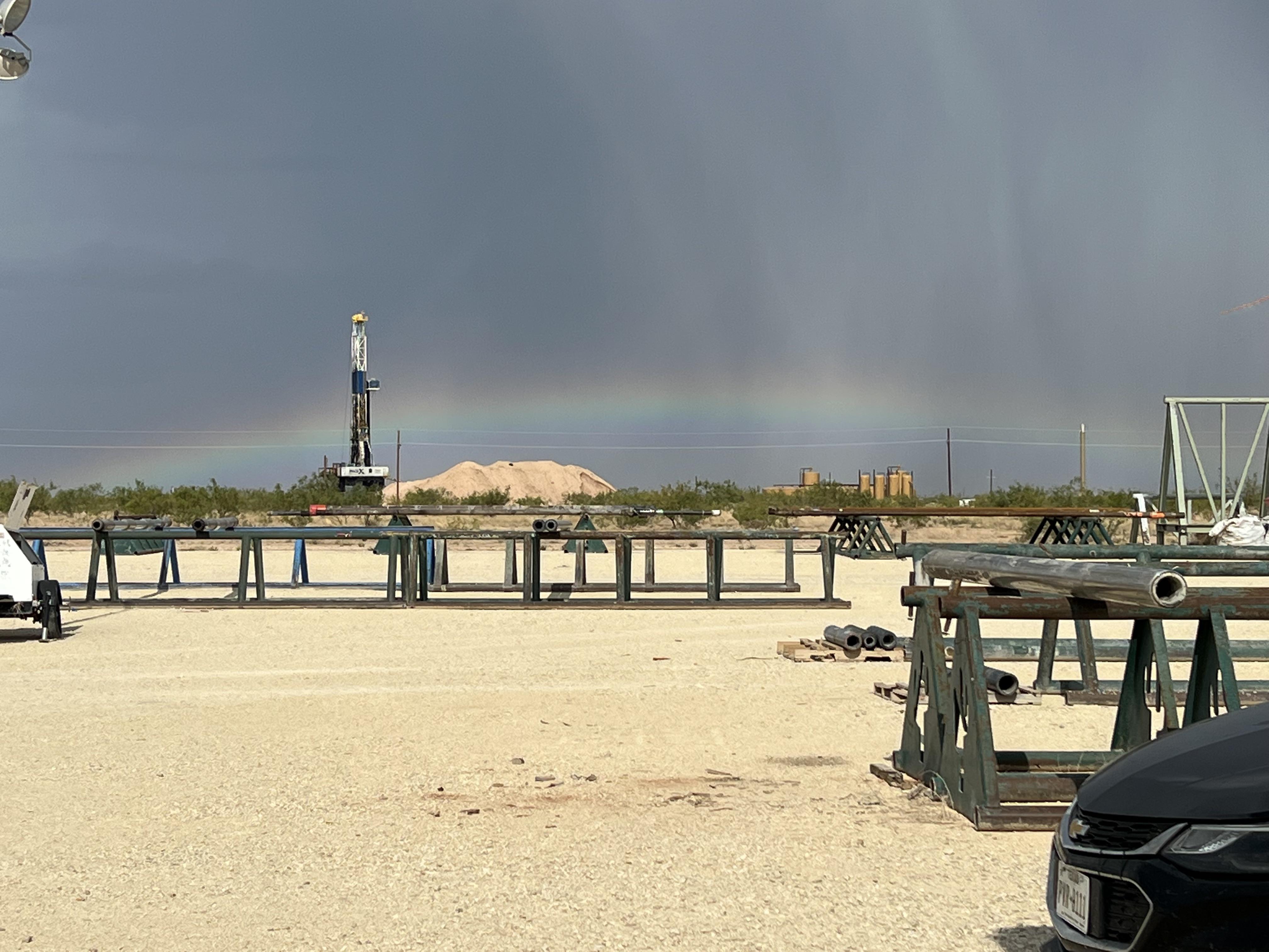 Rainbows and Rigs, northwest of Big Lake r/texas