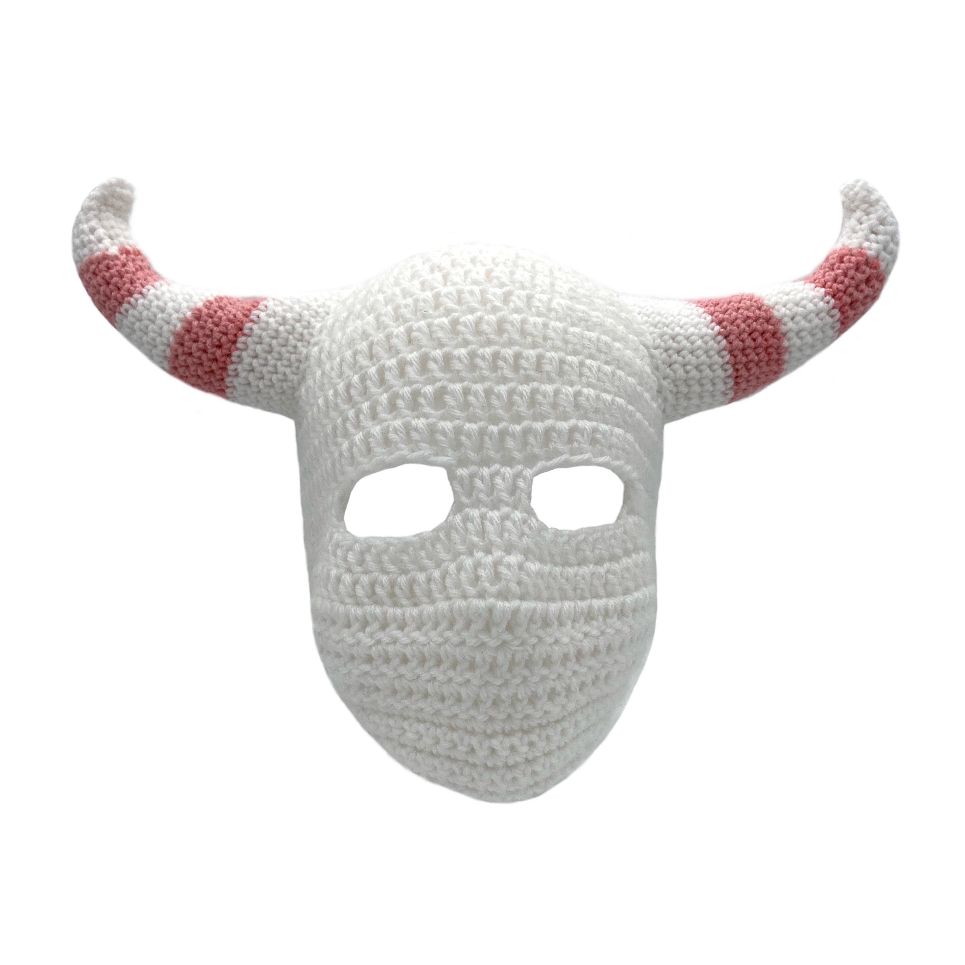 Made a demon balaclava with striped horns r/crochet