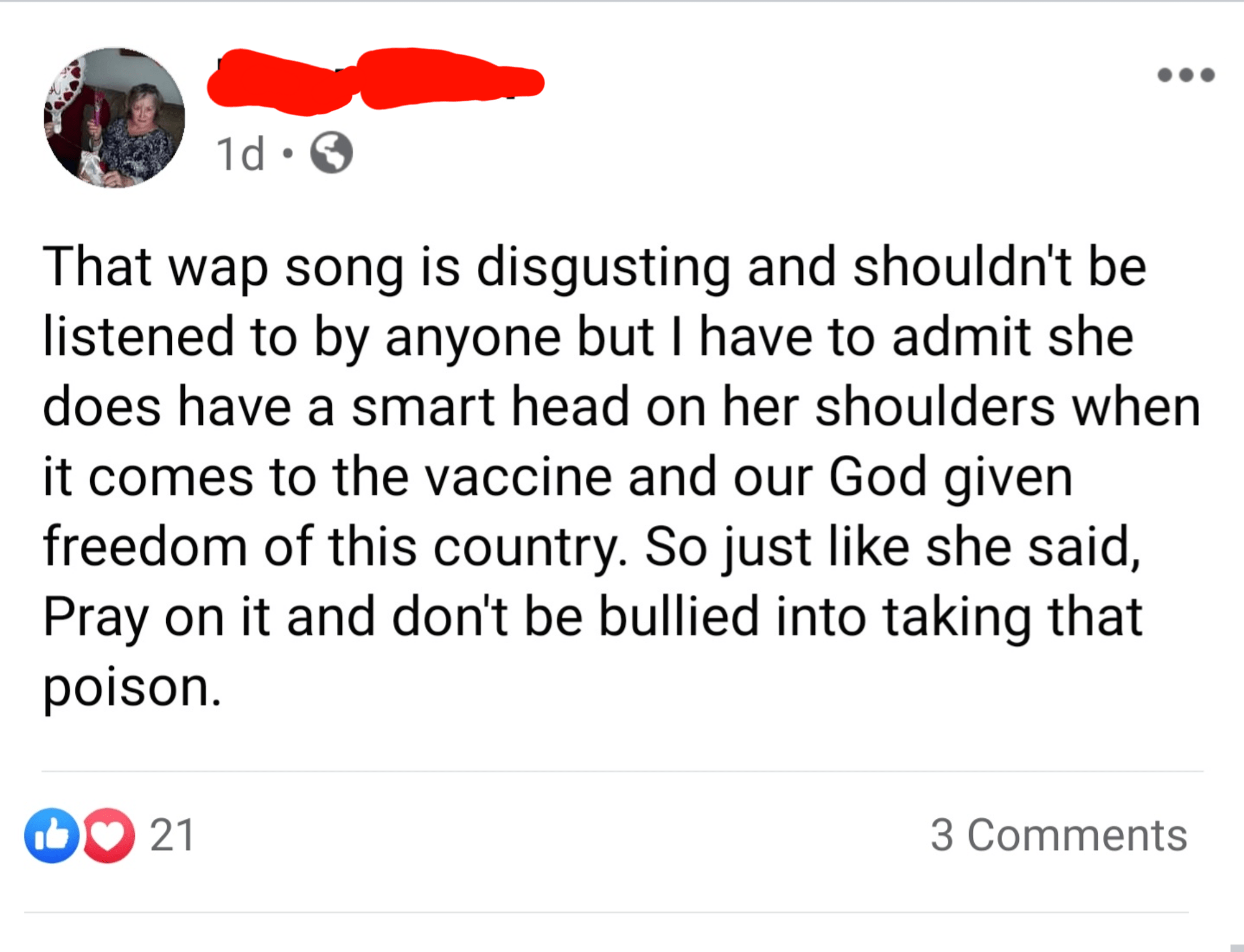 She is praising Nicki Minaj's comments about the vaccine