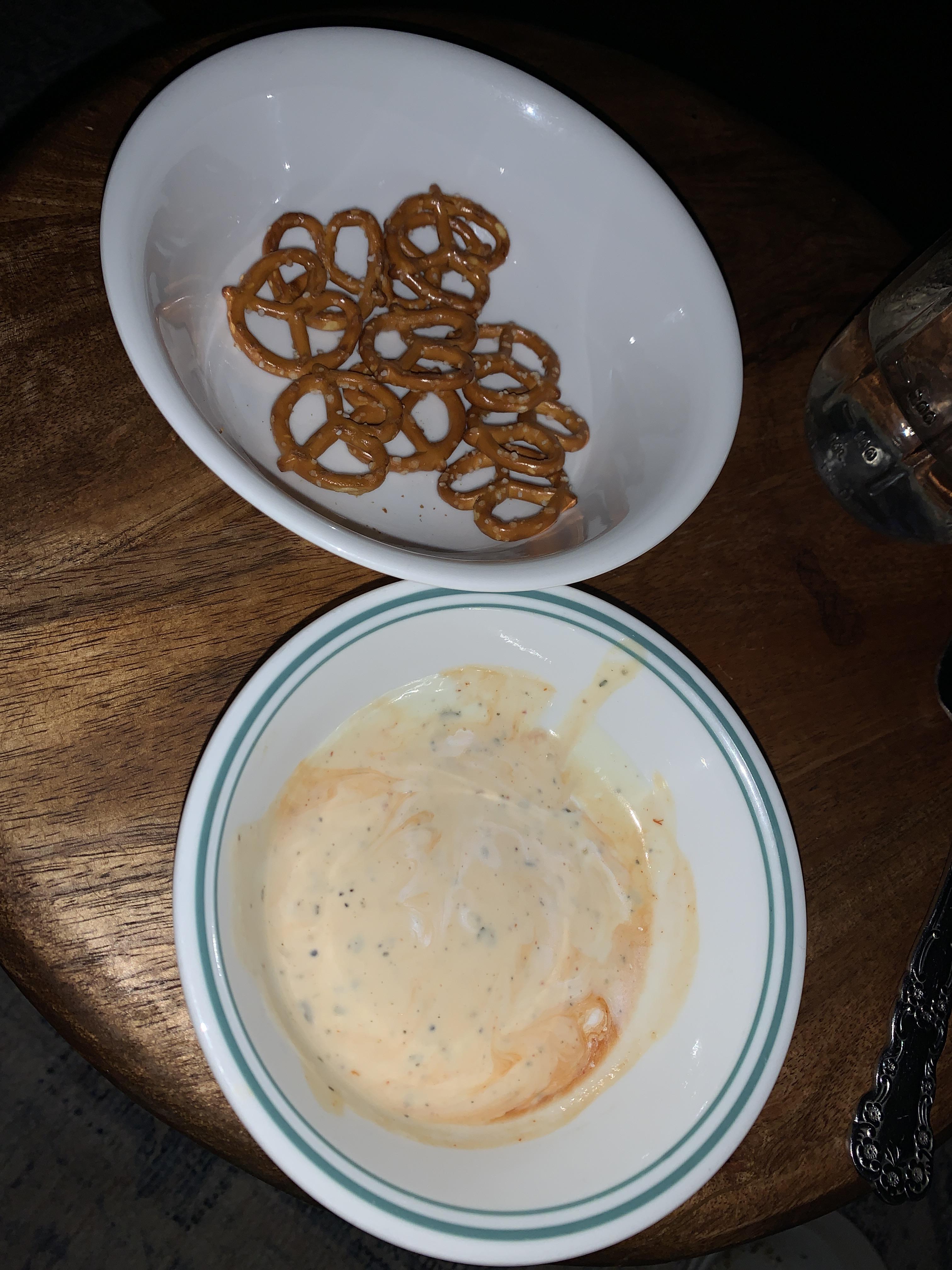Pretzels dipped in ranch/hot sauce. r/shittyfoodporn