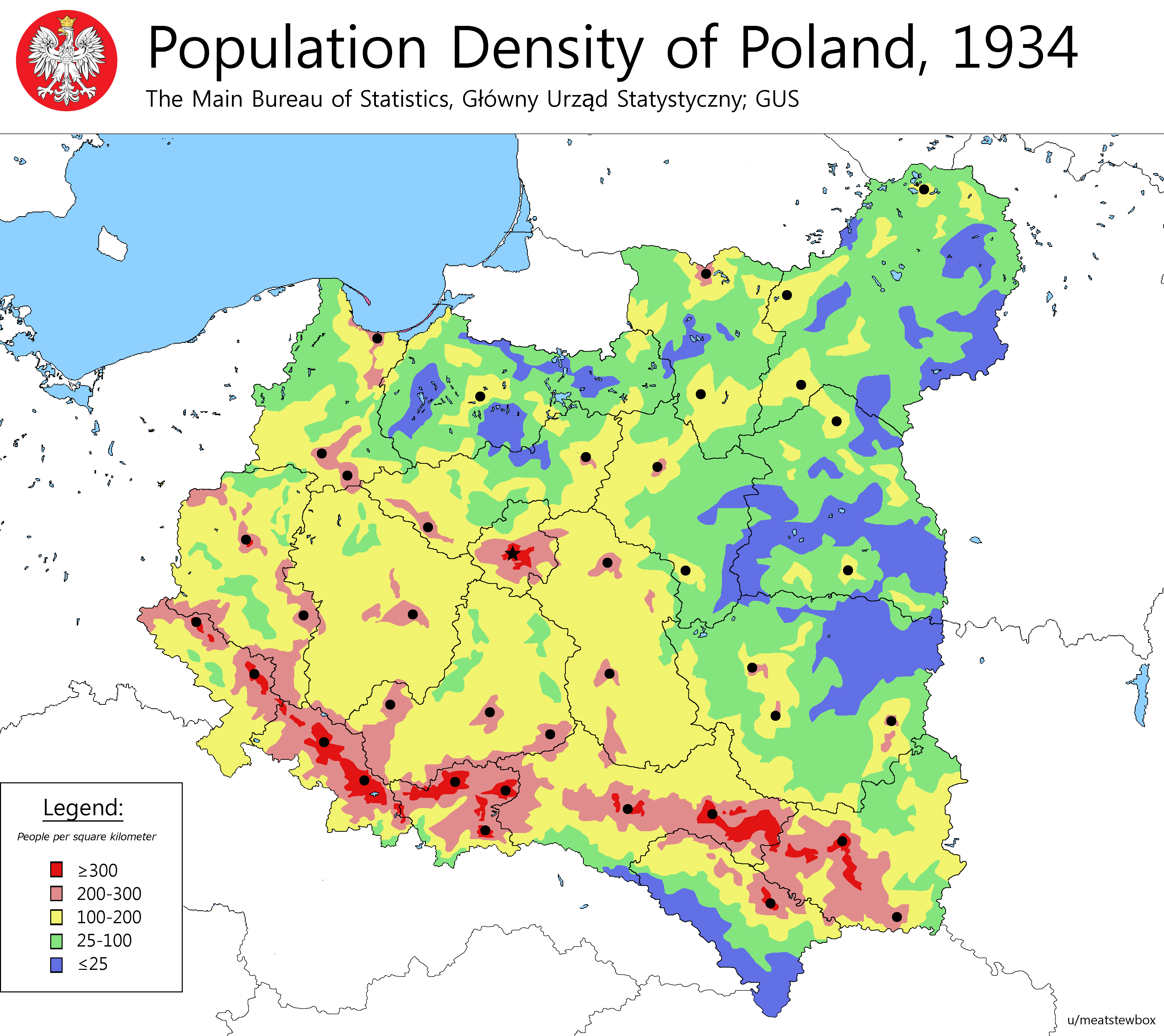 Population density of Poland in 1934 r/MapPorn