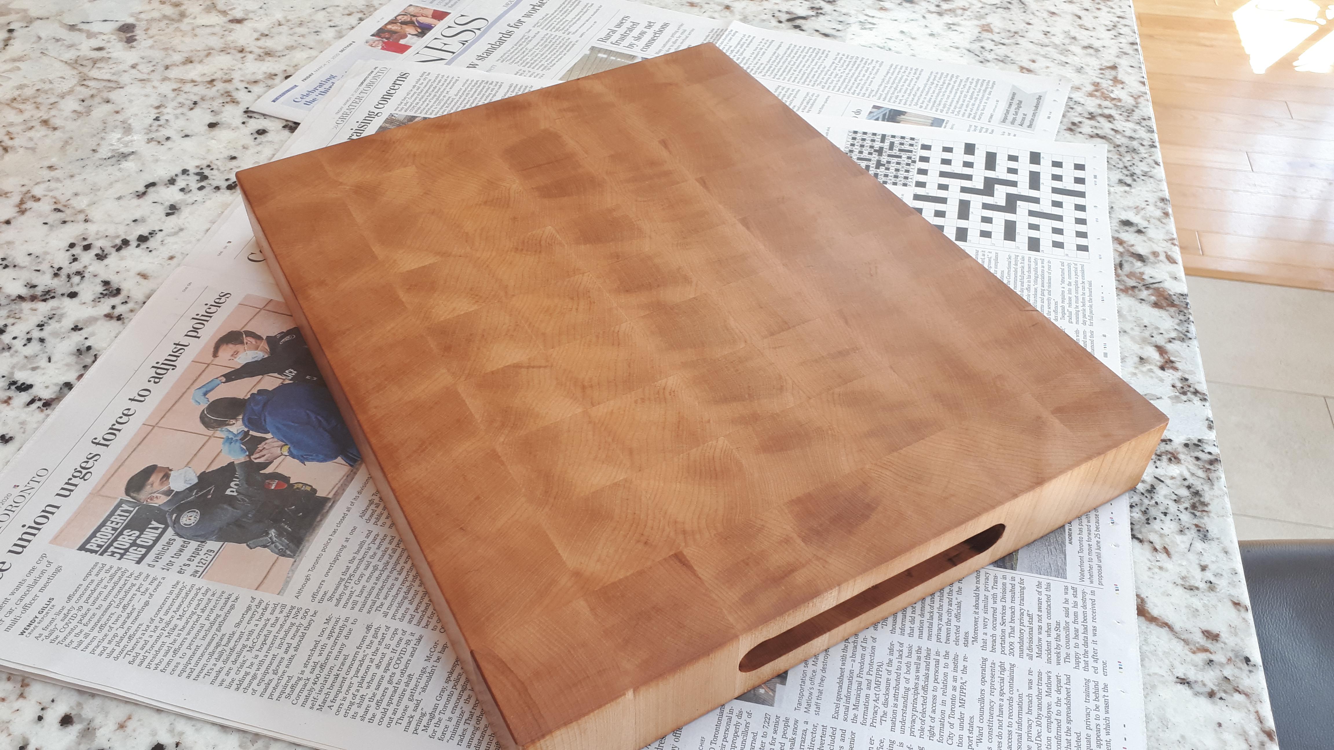 Finished my first end grain cutting board. Hand tools only, flattening