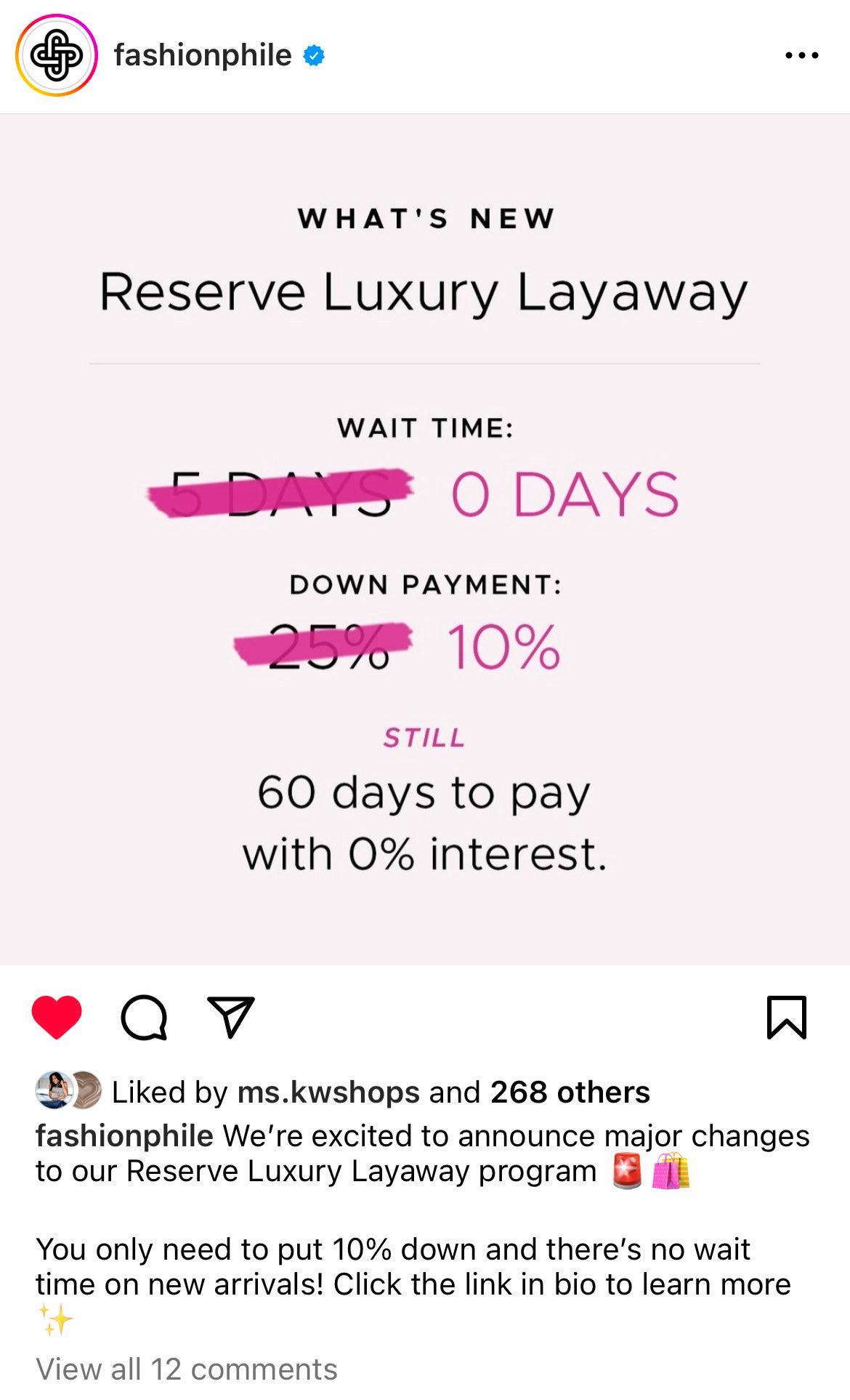 Fashionphile announces Layaway program changes (wonder if this