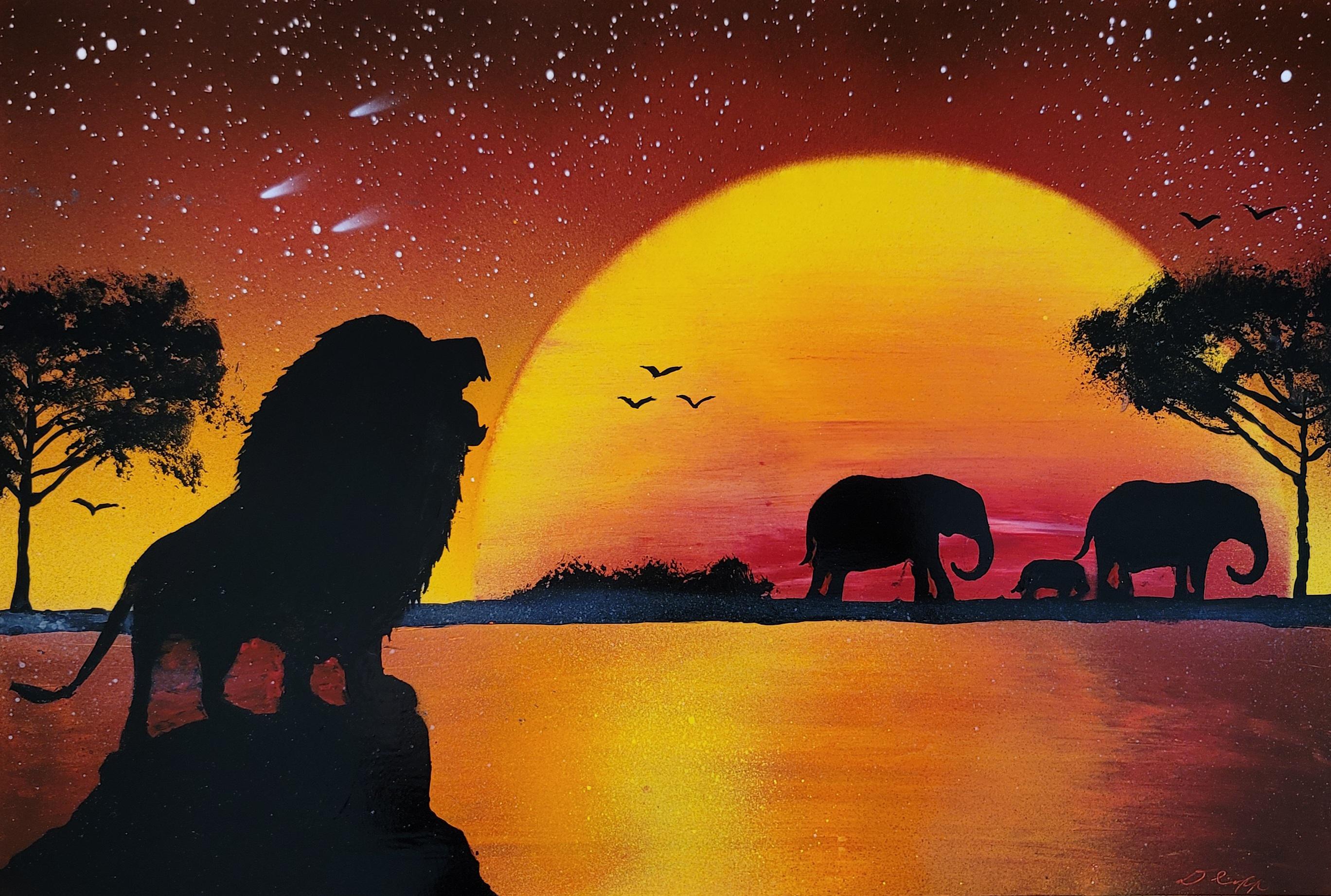 African Sunset With Animals Painting