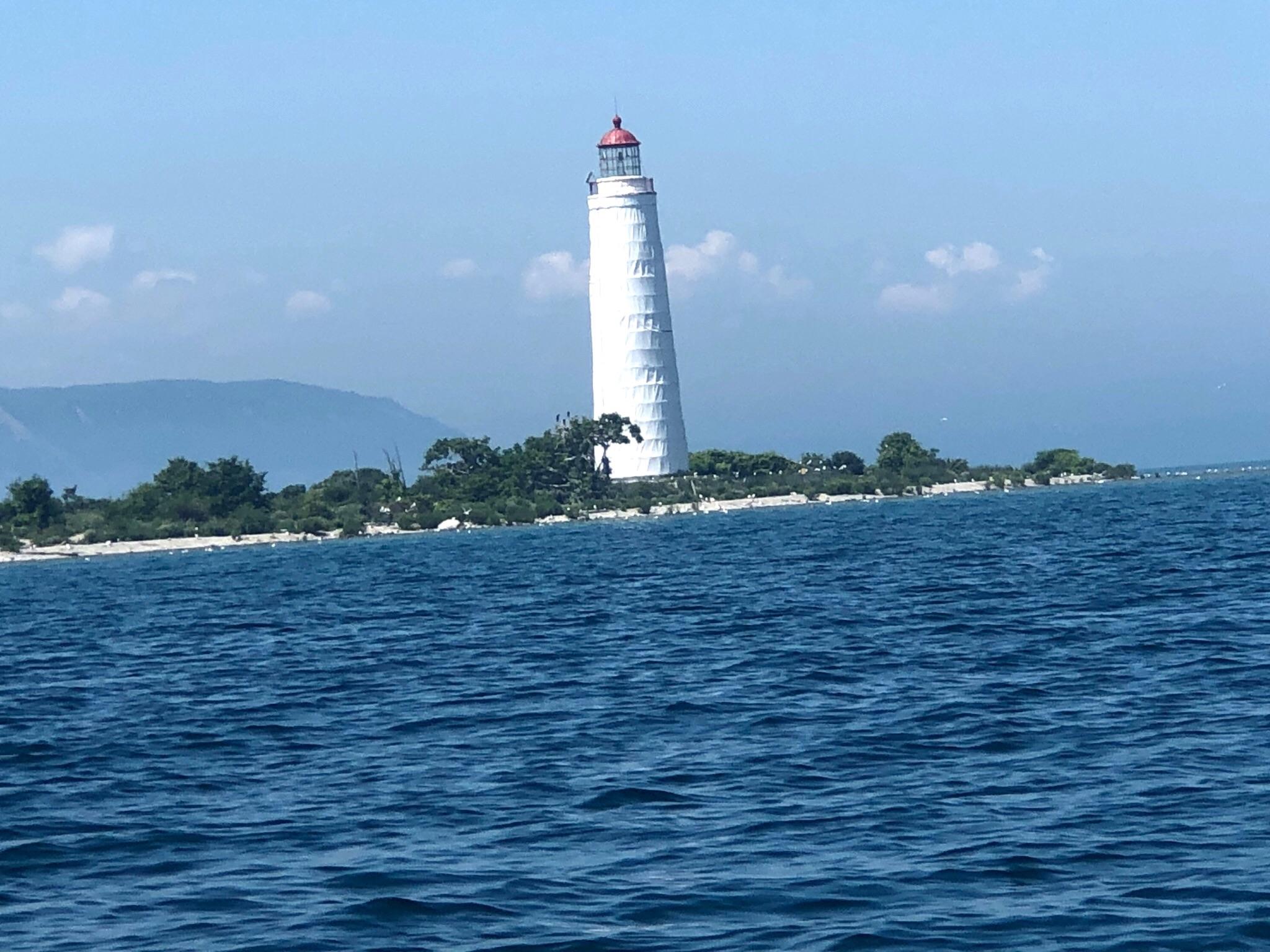 Nottawasaga Lighthouse wrapped in plastic to protect it until