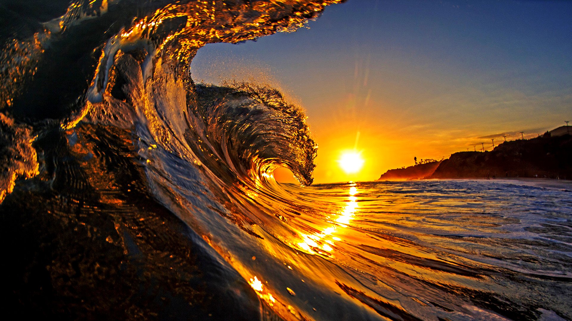 Majestic wave at sunrise [1920 × 1080] wallpaper