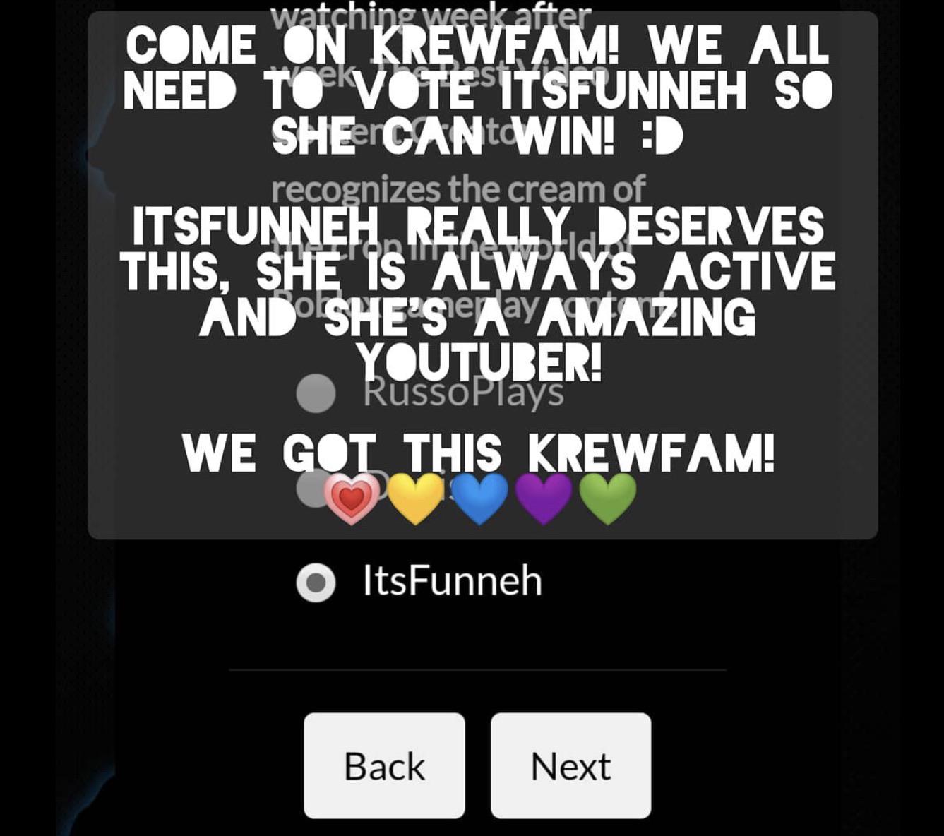We can do it krew fam! Itsfunneh need to win bloxy! r/ItsFunneh