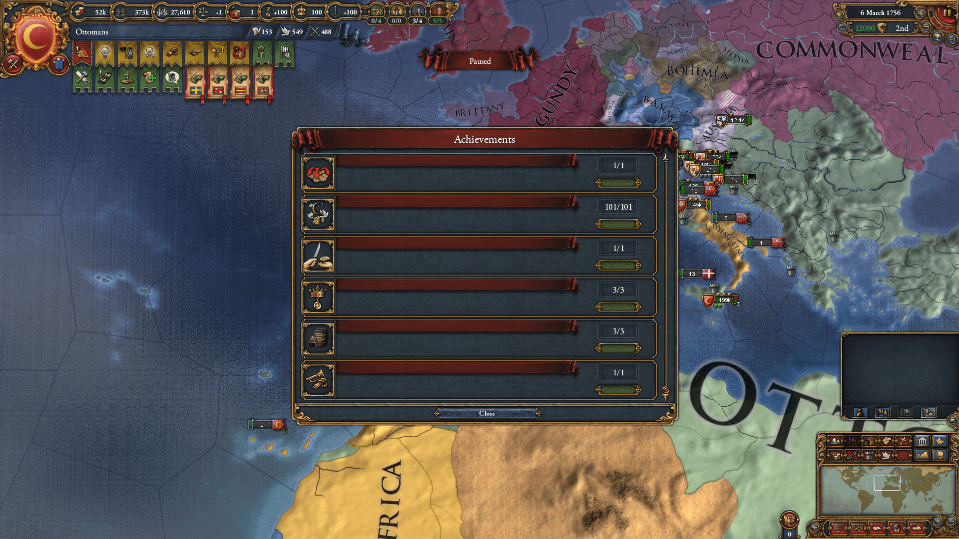 Completed a bunch of achievements. In game Achievements tab they are completed but their text