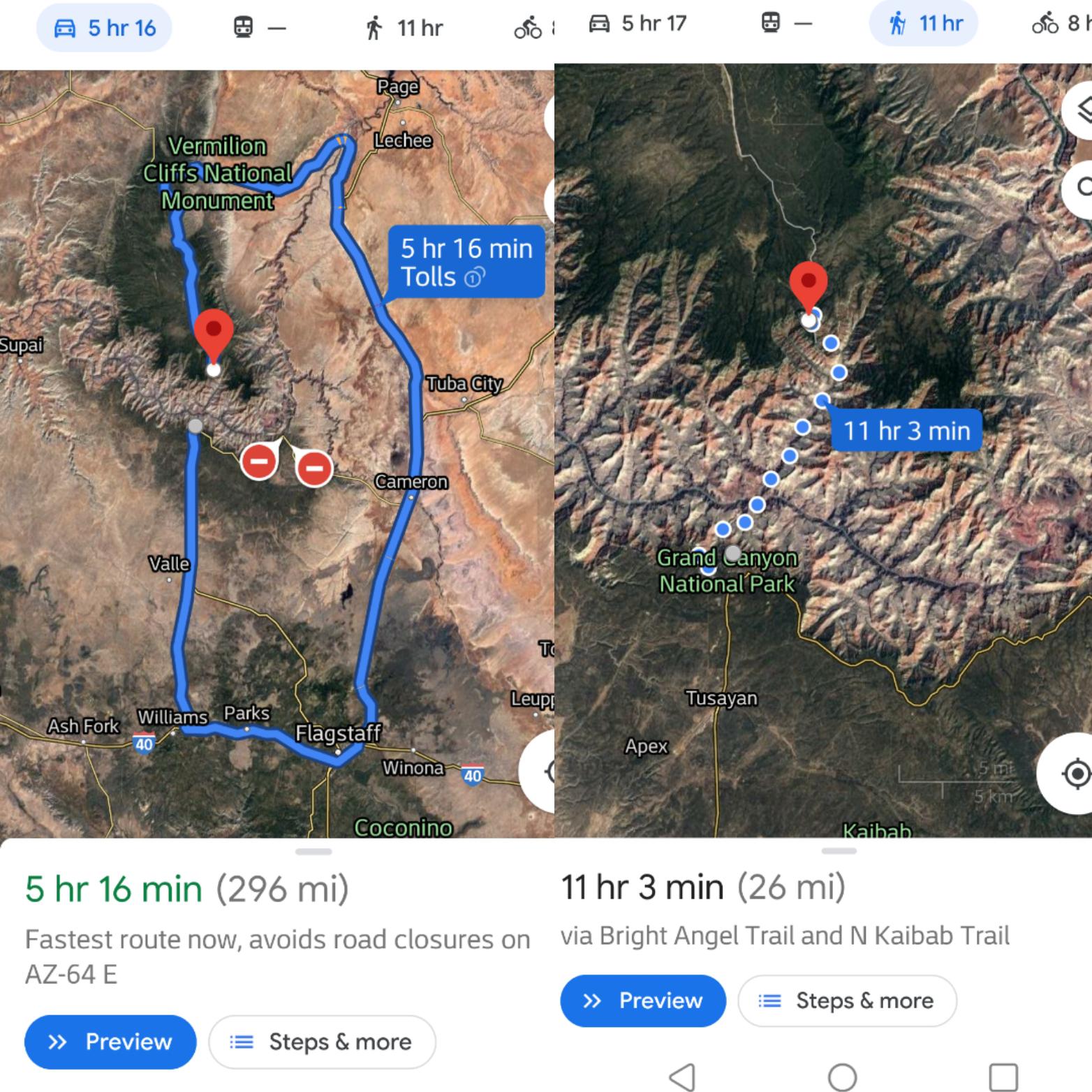 Save some several hundred miles by walking from South Rim Grand Canyon
