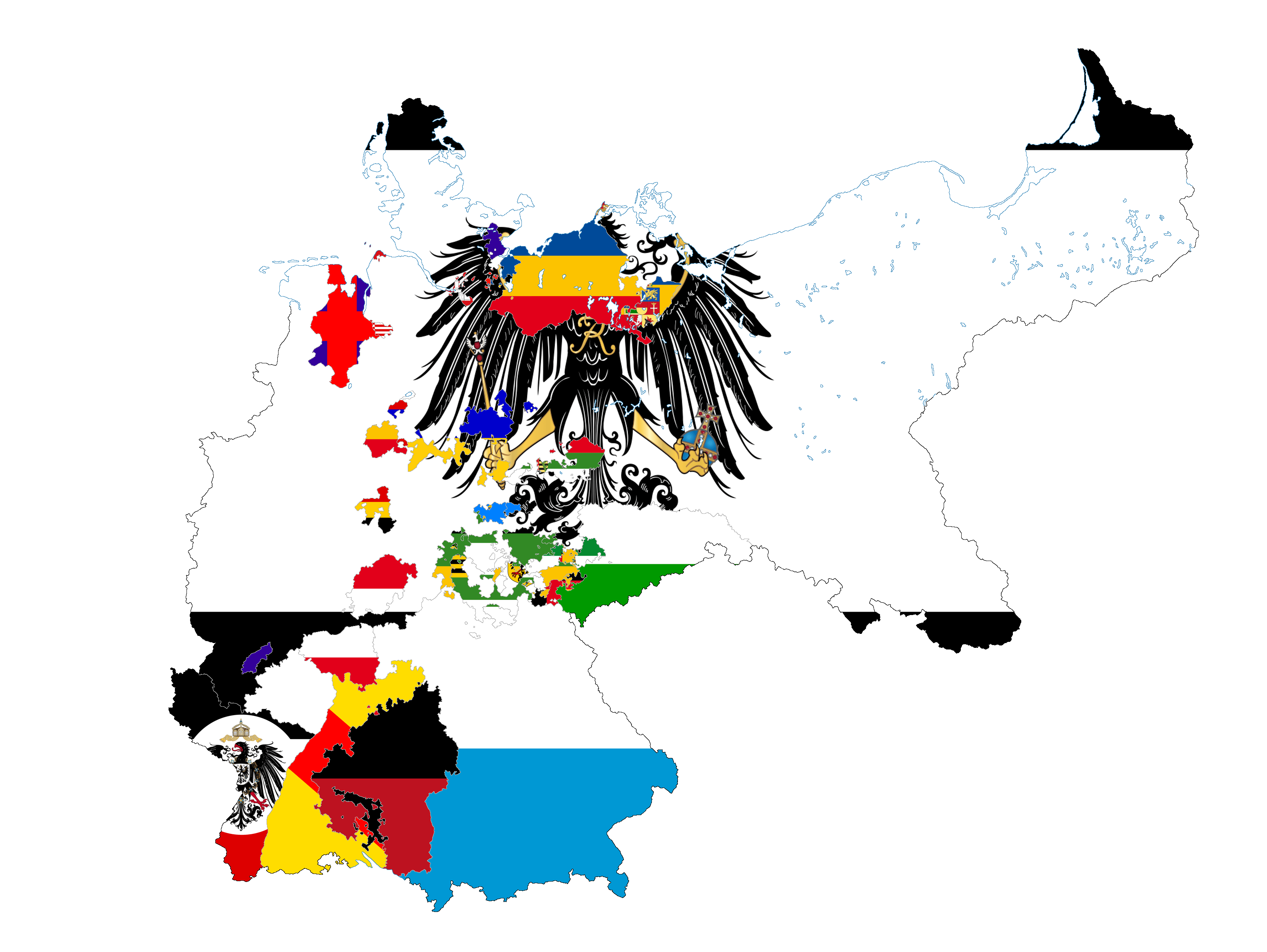 Flag Map of the German Empire. Devided by its administrative states (Kingdoms, Principalities