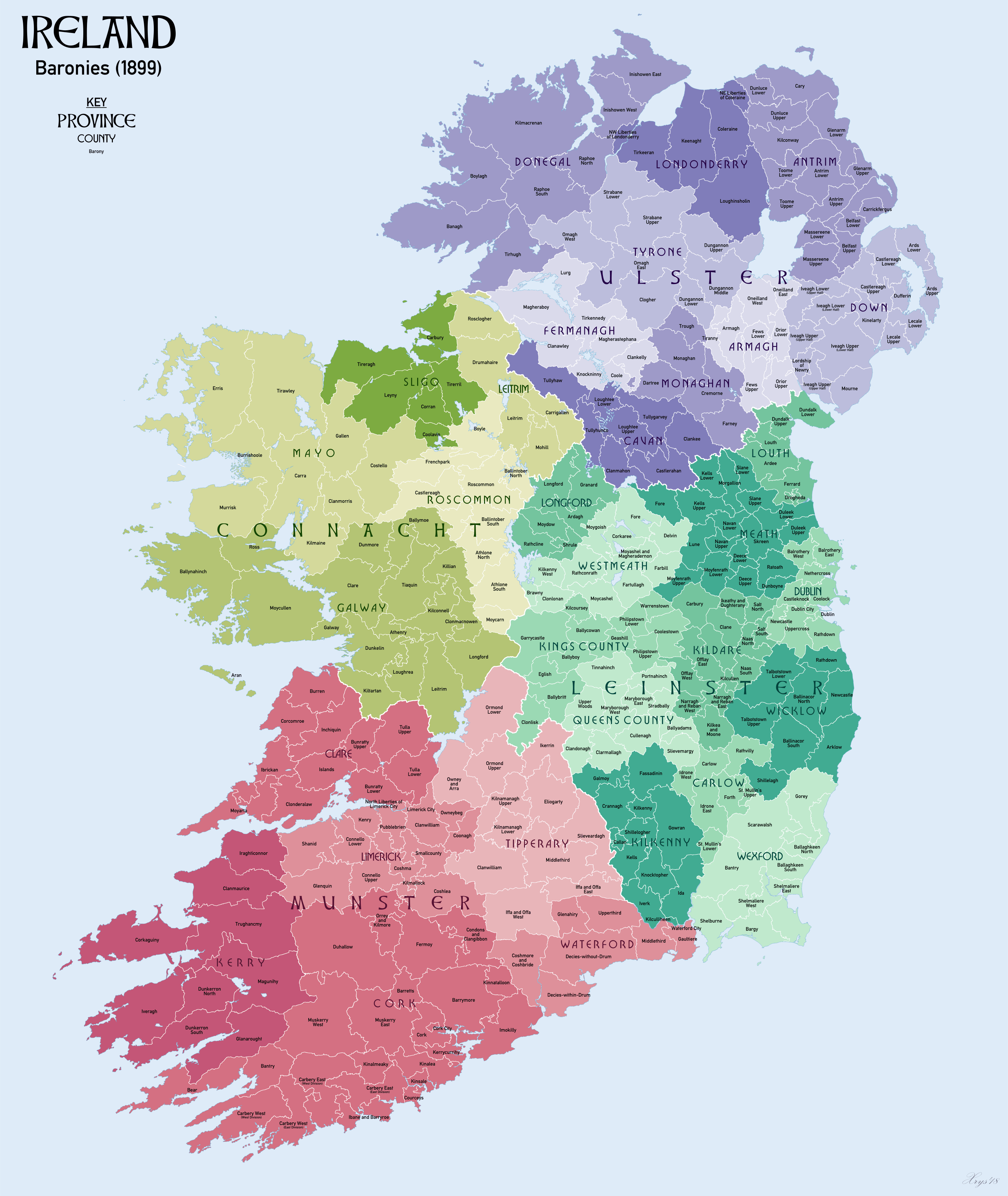 Rare Map showing Baronies of Ireland r/europe