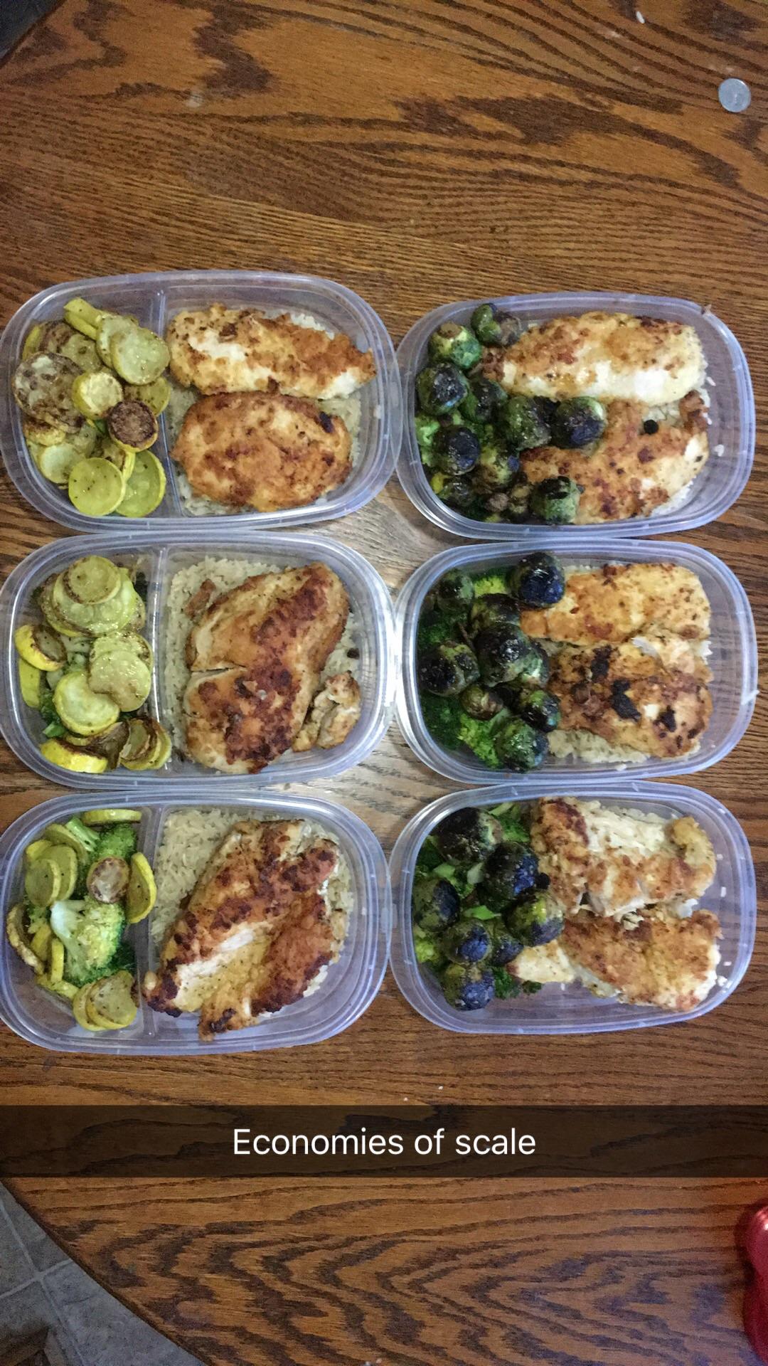 A week's prep for bulking up. Chicken, broccoli, and rice every day