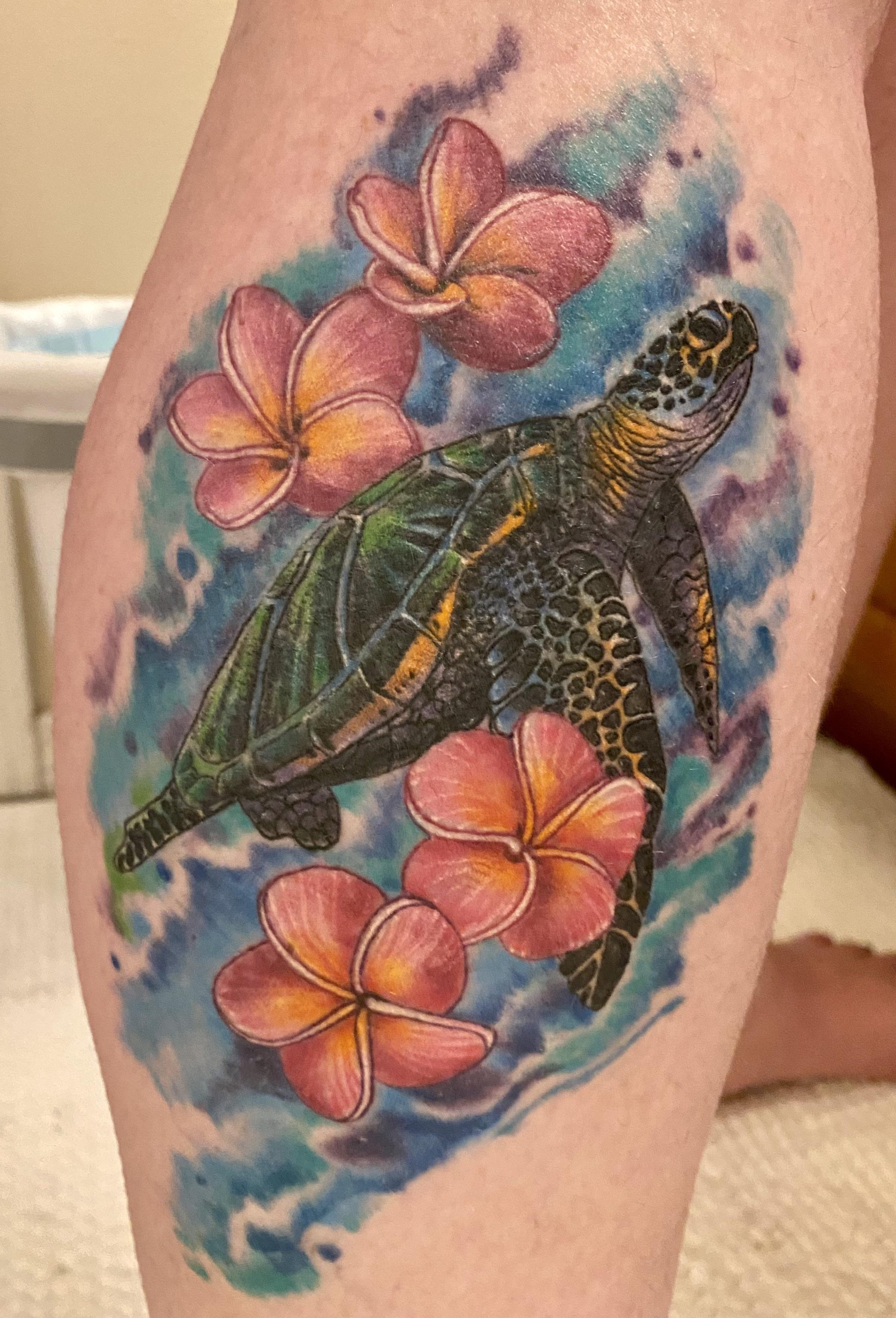Watercolor Honu by Mili Sibil at Maui Tattoo Company in Kihei, Hawaii