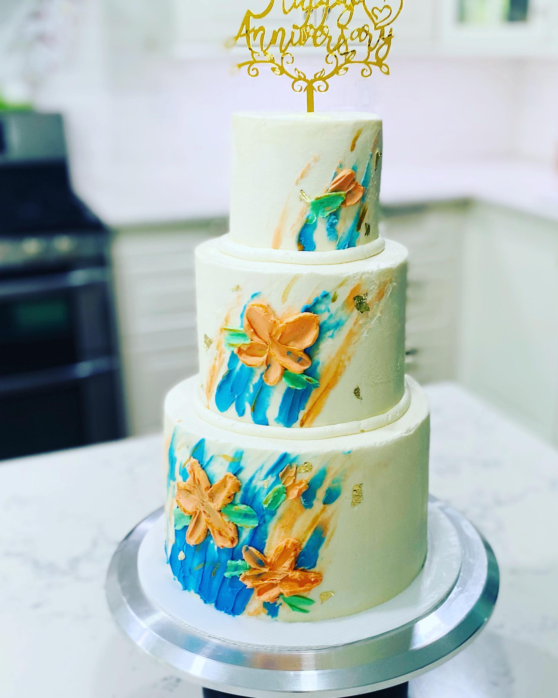 palette knife floral painted cake r/cakedecorating