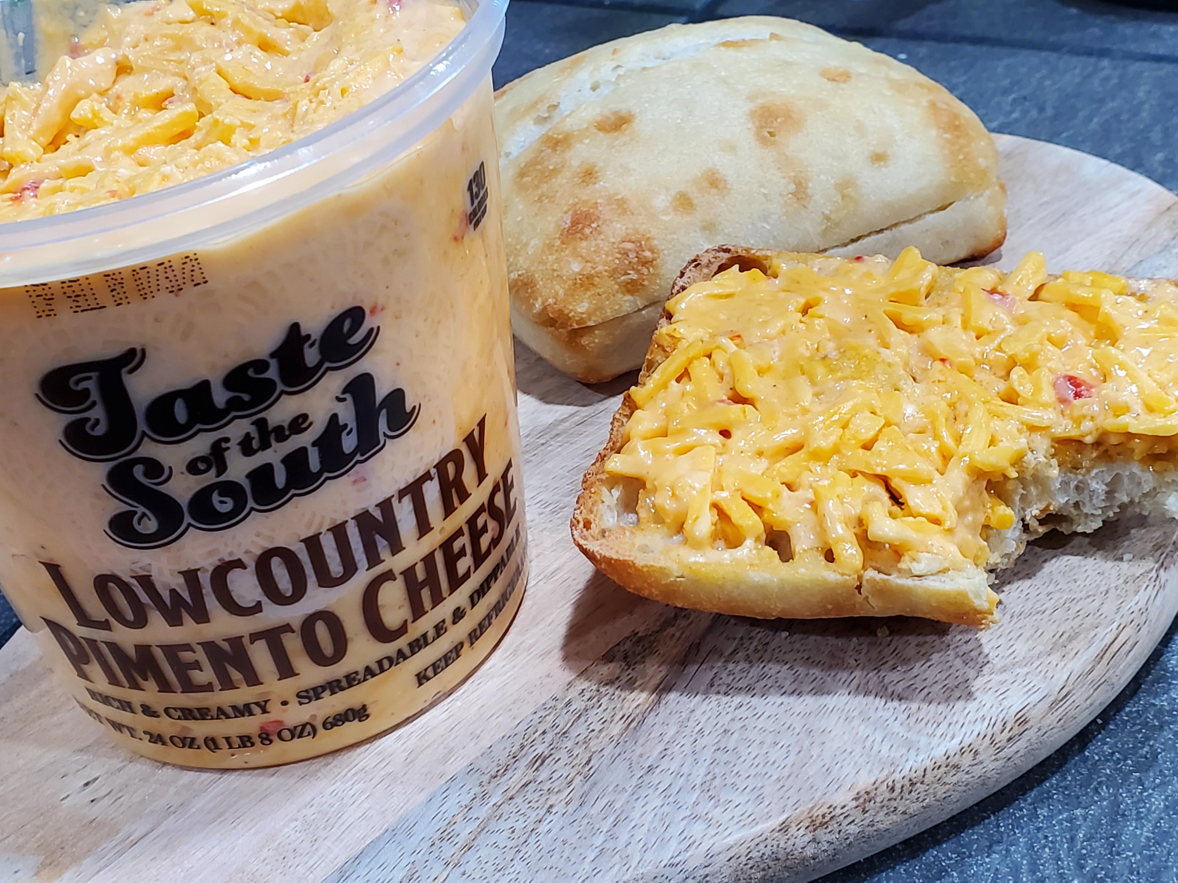 Lowcountry Pimiento Cheese Spread on toasted Costco Artisan Rolls is