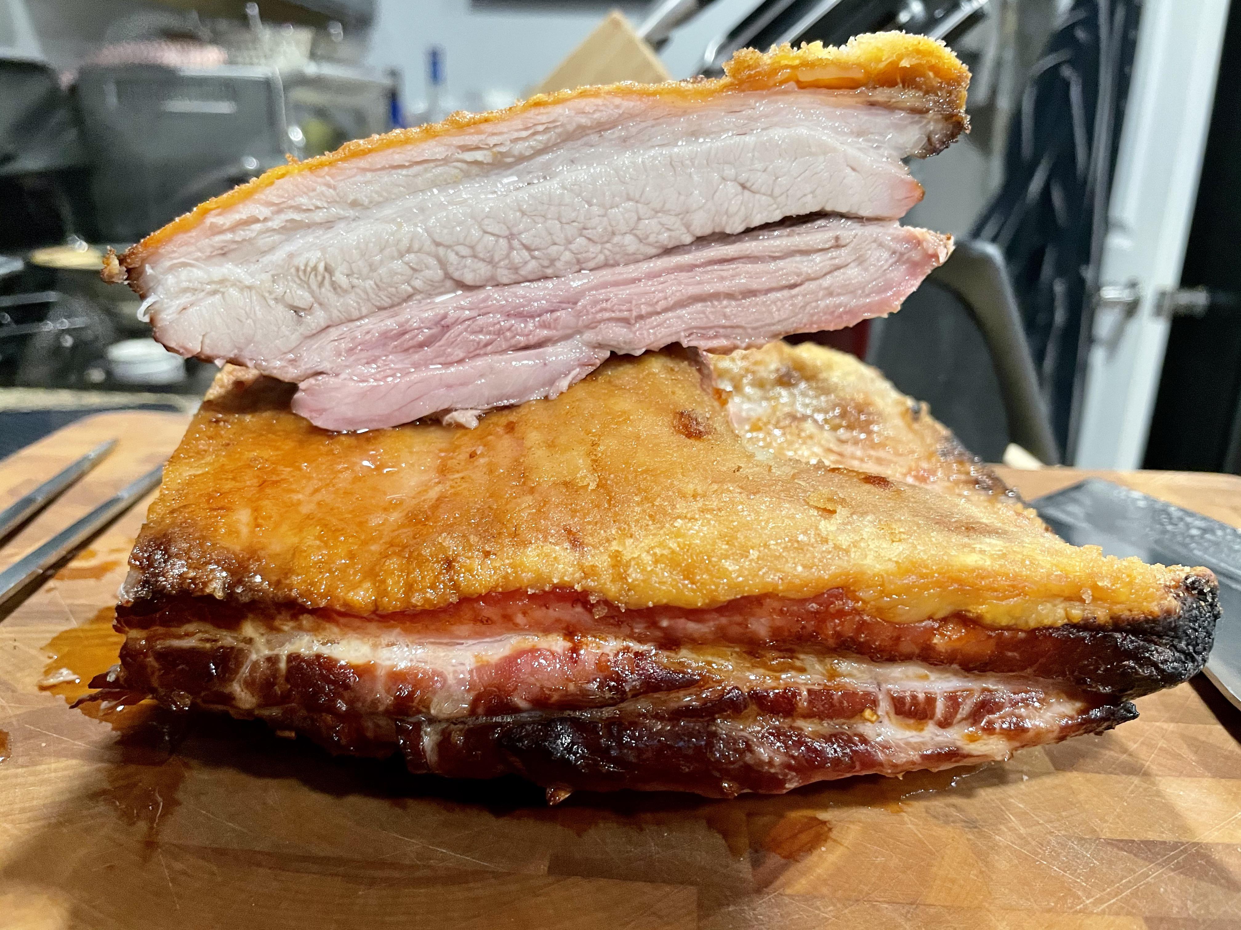 Chinese pork belly. 5 lb belly, marinaded overnight with Shaoxing cooking wine, brown sugar