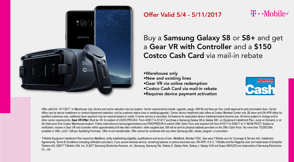 Costco 150 Cash Card with S8/+ 5/45/11 r/tmobile