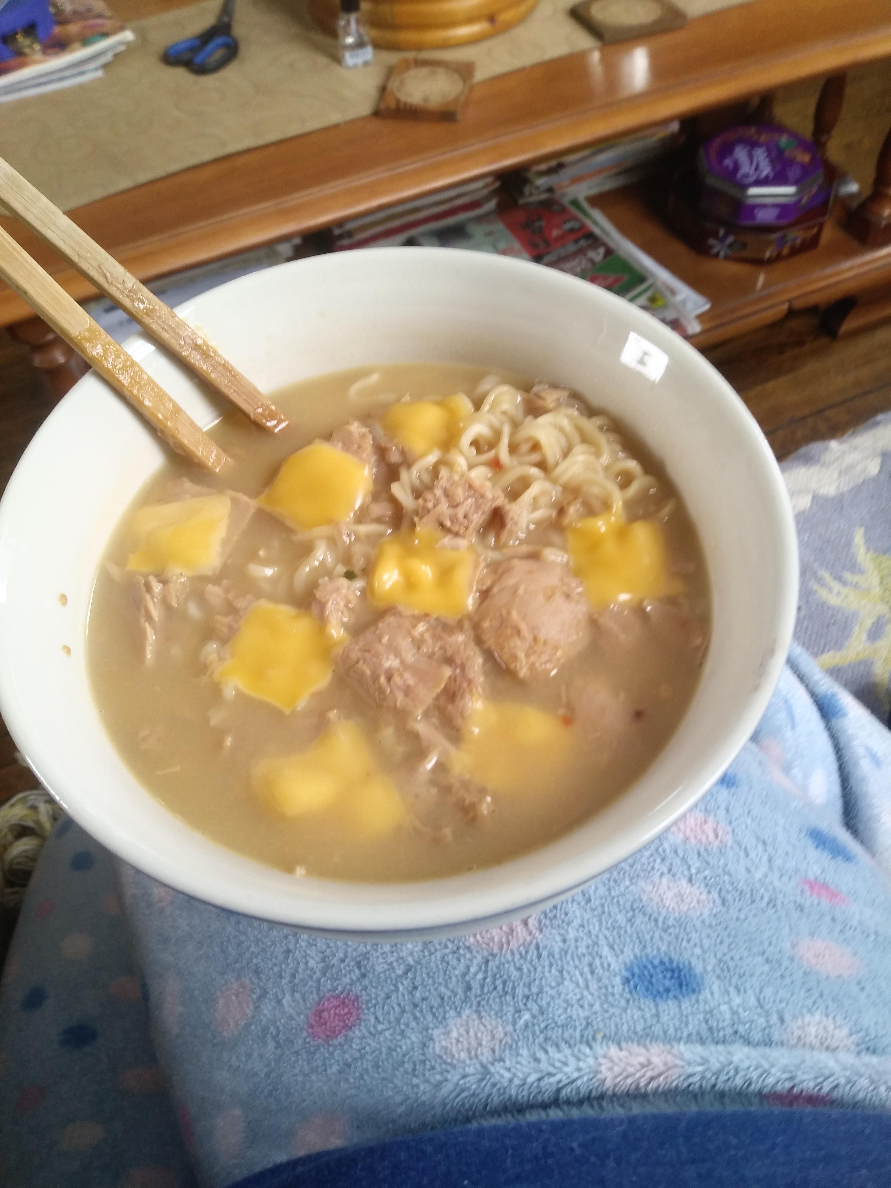 Shrimp ramen can of tuna 3 kraft singles r/shittyfoodporn