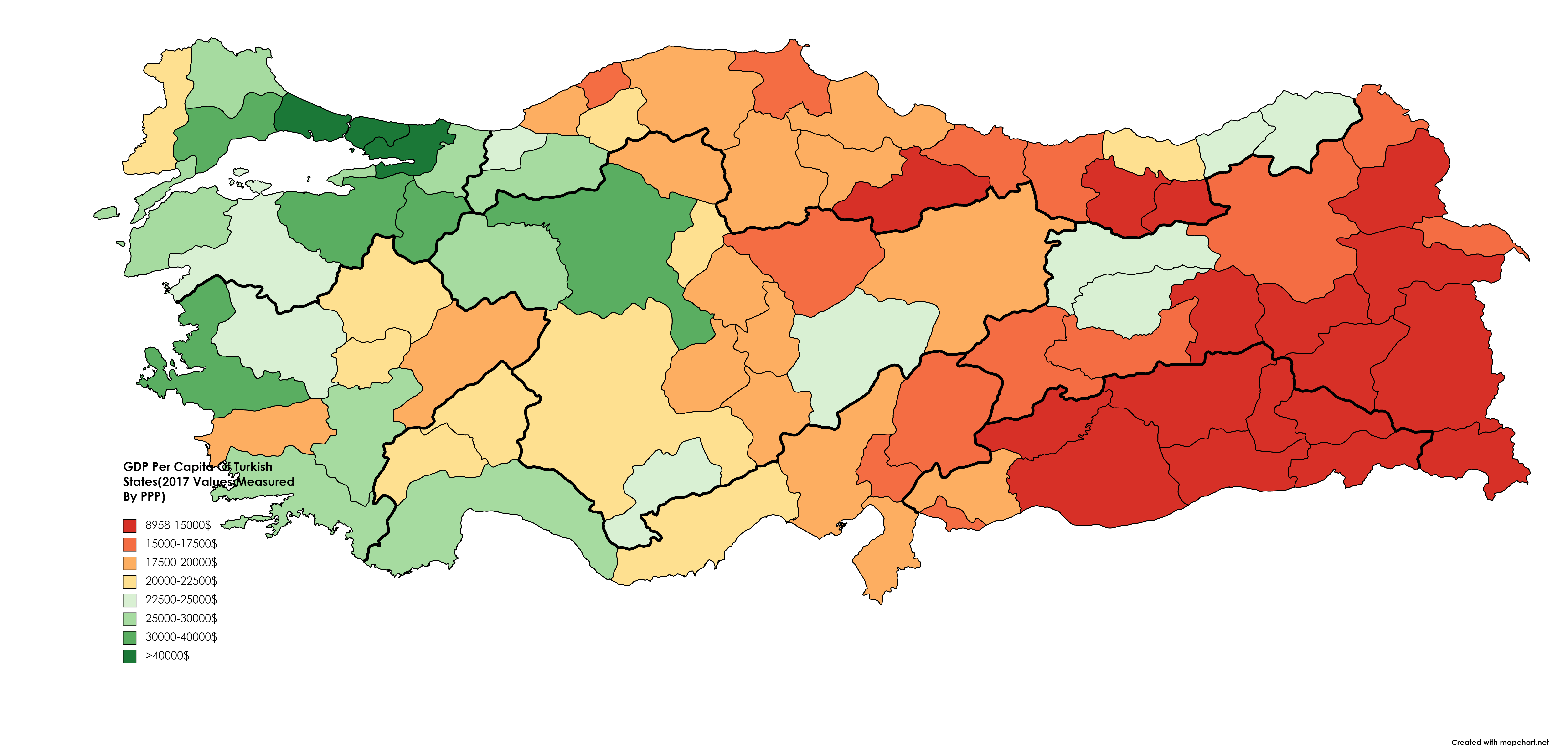 GDP Per Capita Of Turkish States(By 2017 Statistics,Measured By PPP