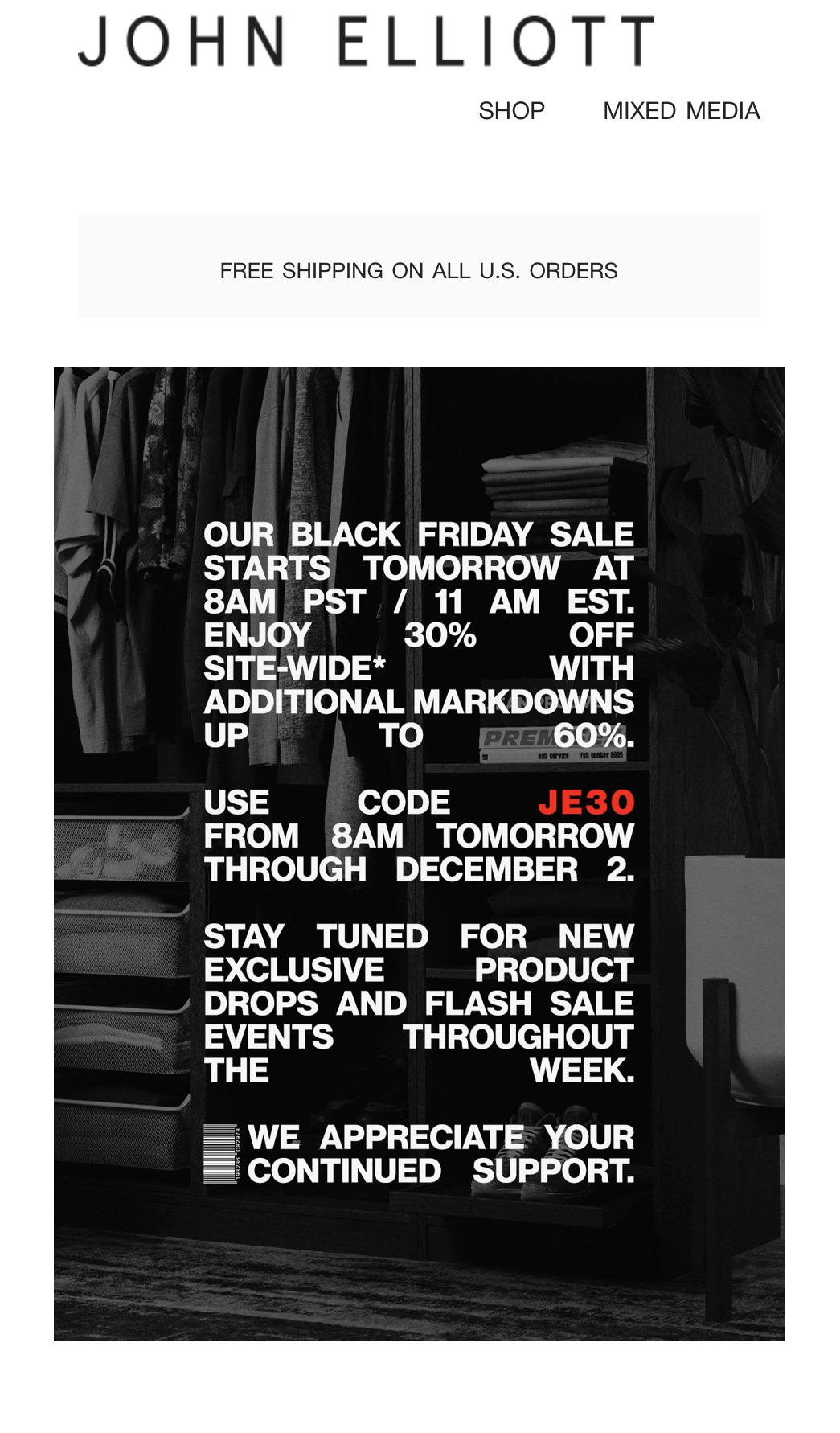 John Elliott Black Friday early access info r/frugalmalefashion