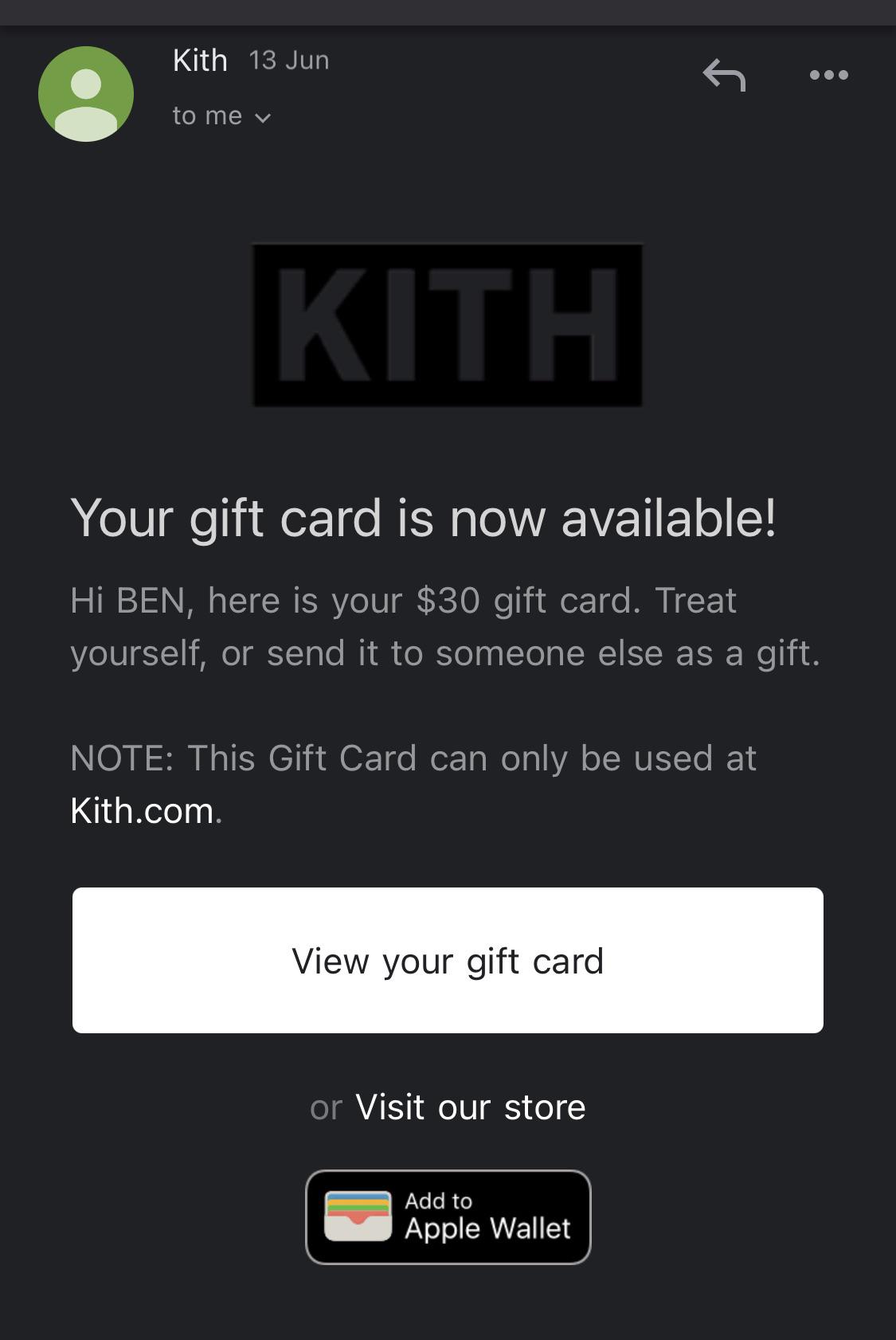 30 gift card for sale r/KithNYC