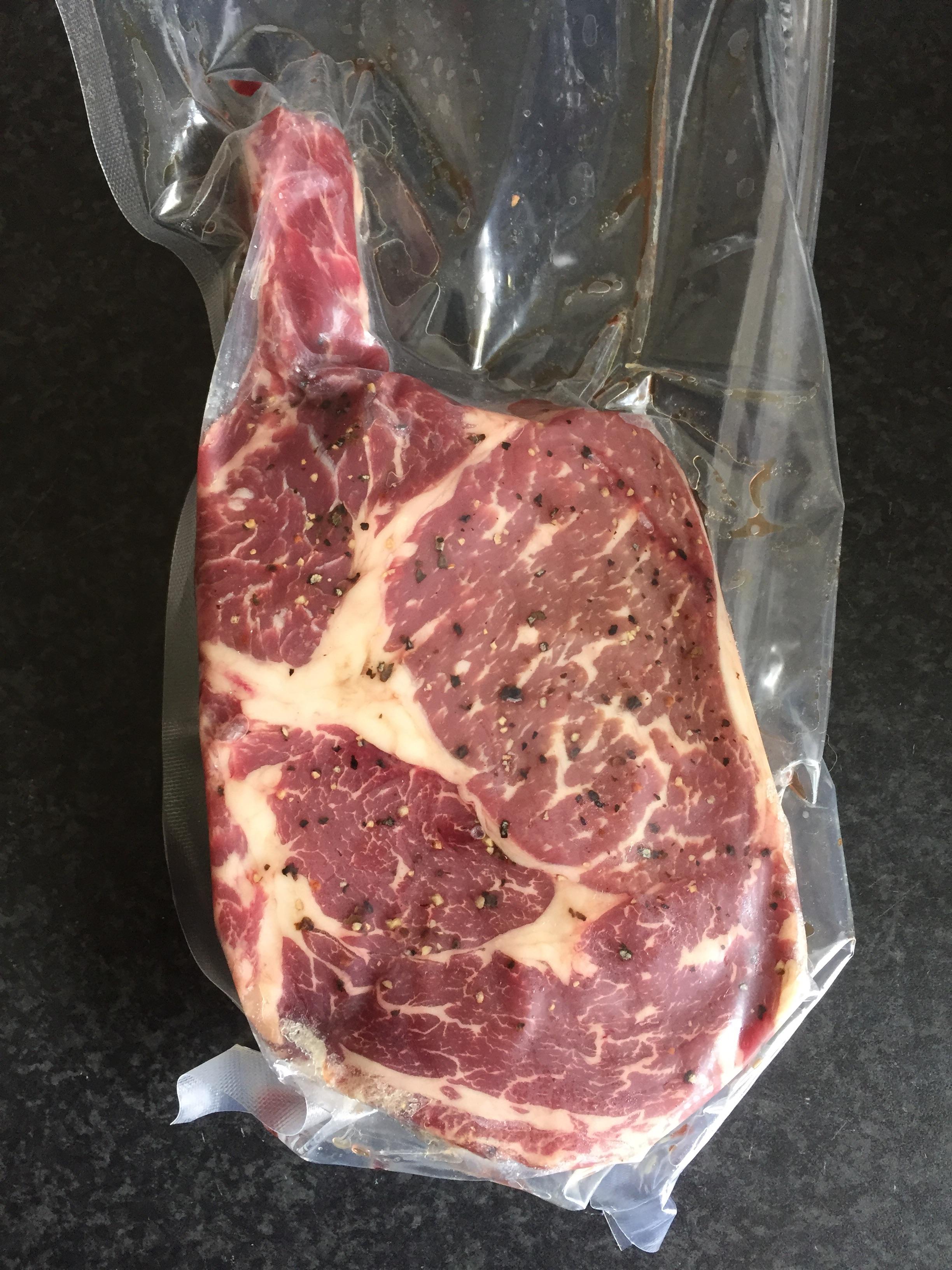 Bone in rib eye ready for the sous vide. r/meat