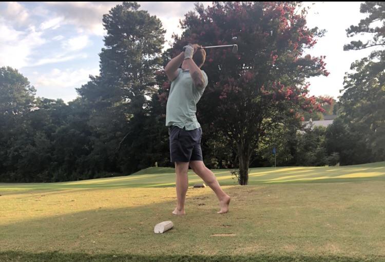 Driver head came off on 10 and went into the lake, ruined his shoes getting it back, finished