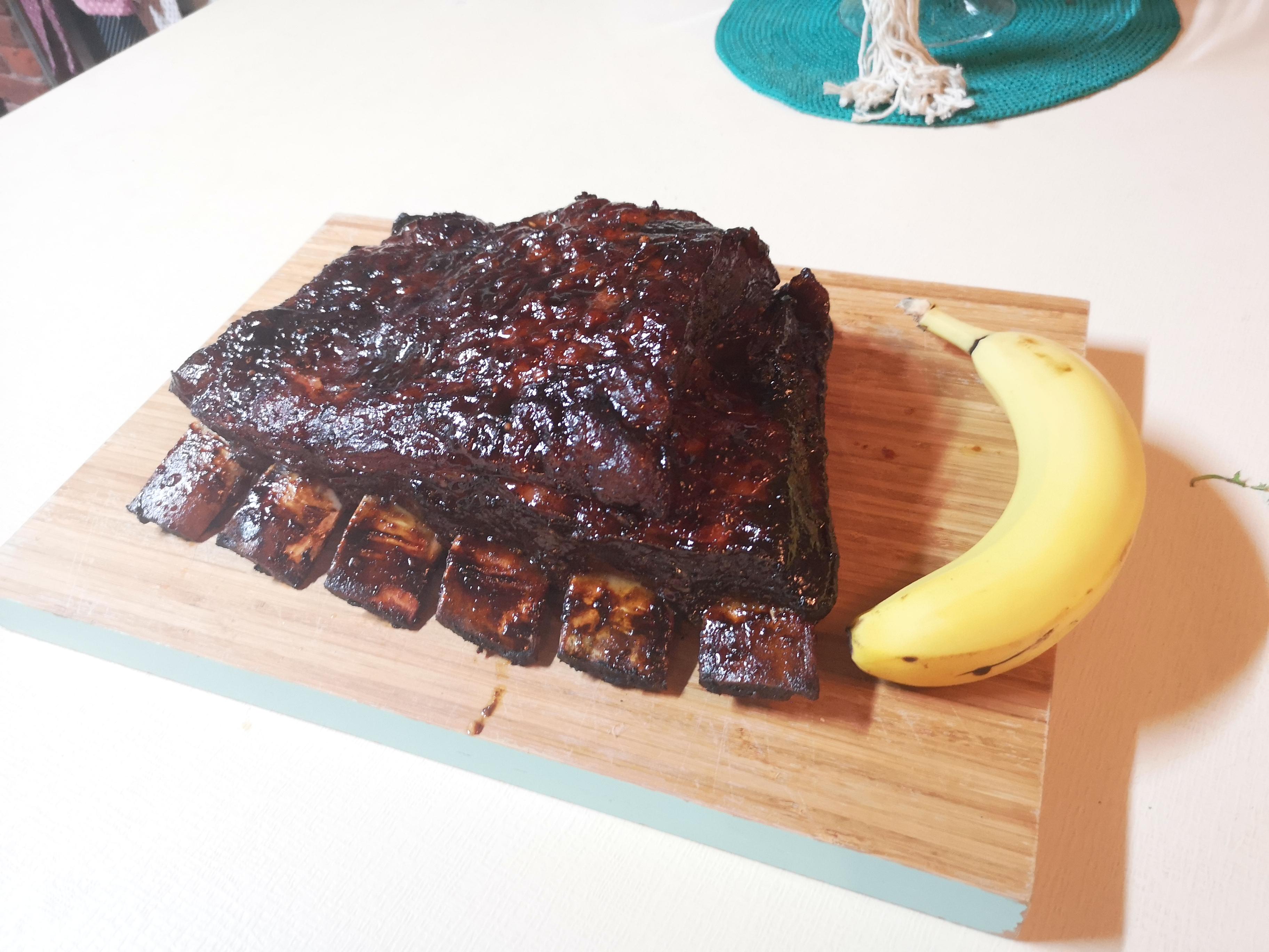 First beef rib smoke. 321 method. Bourbon molasses bbq sauce r/smoking