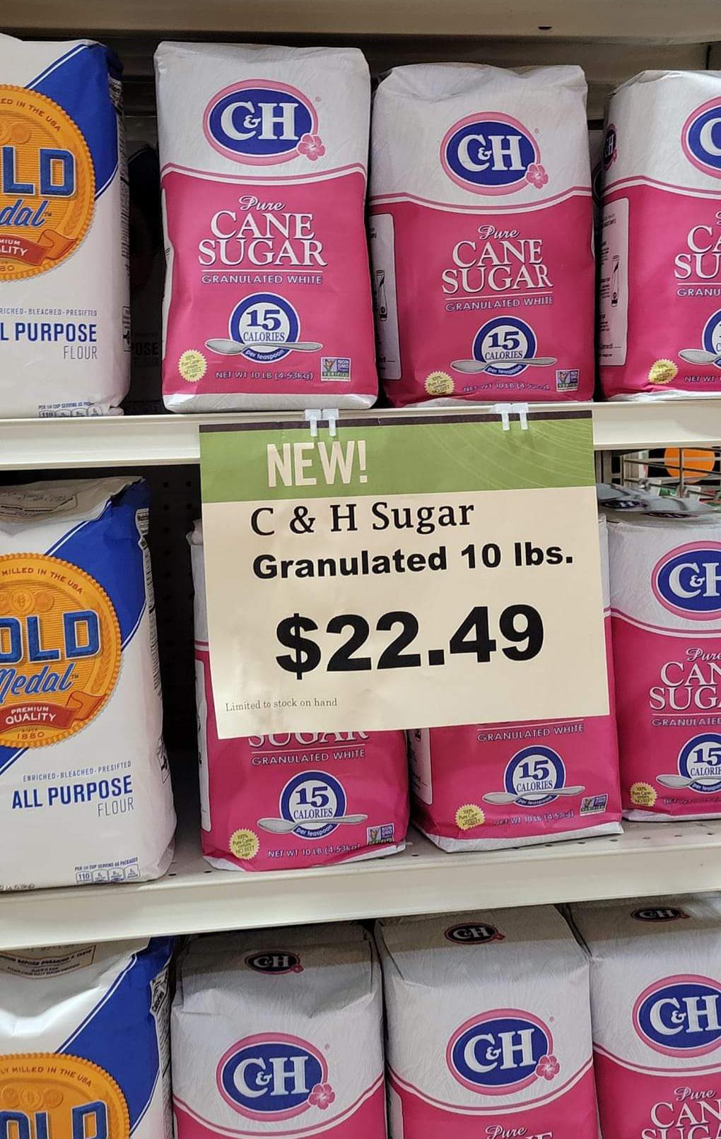 Cost of sugar in rural Alaska. The 10 bag of flour next to it is 32
