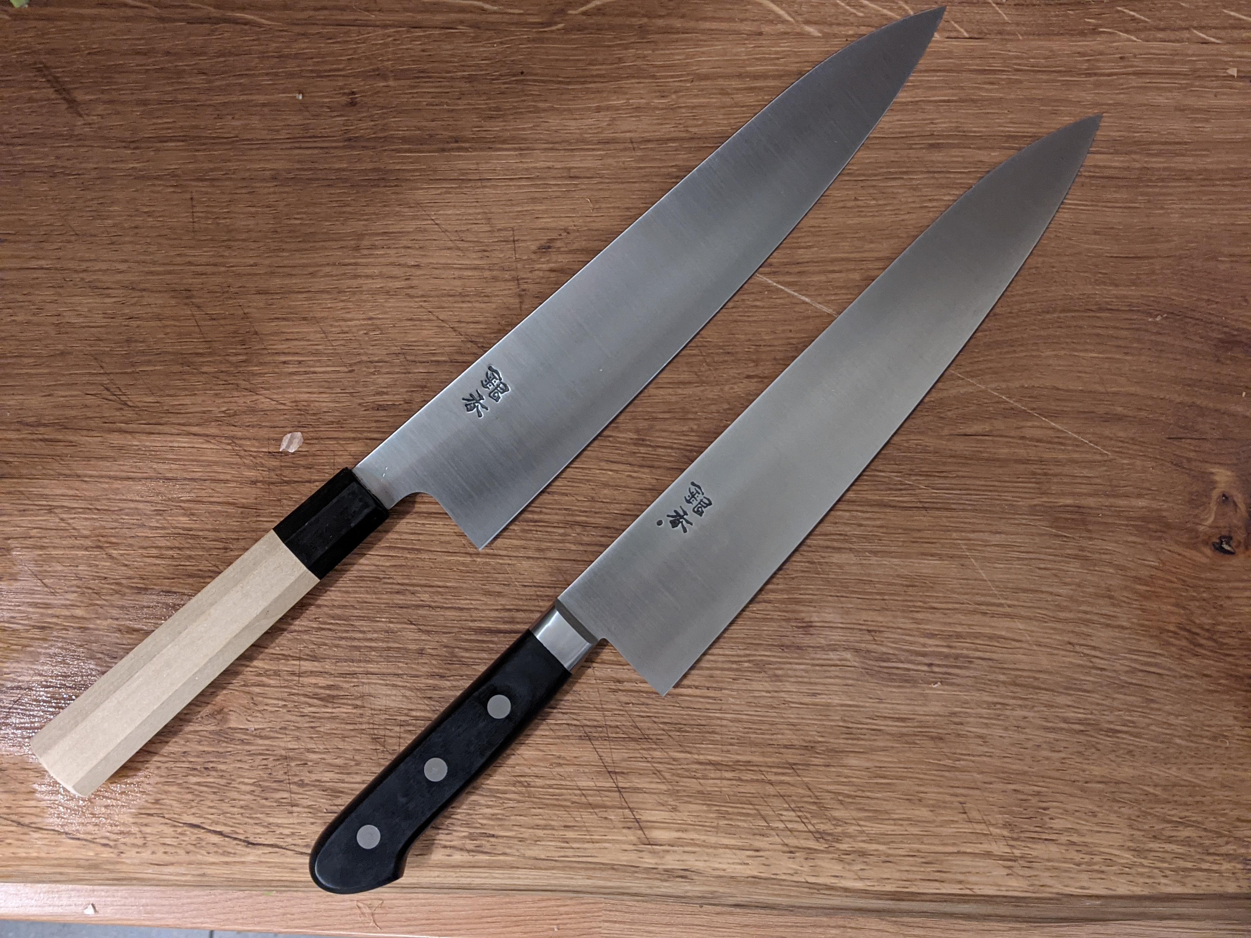 NKD Ashi Hamono 270mm Ginga Gyuto in White 2, and Gesshin Ginga 270mm
