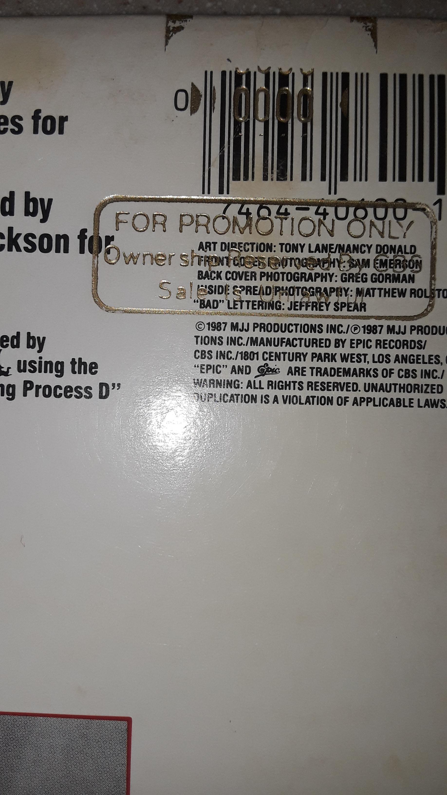 What does a "For Promotion Only" stamp on Bad by Michael Jackson mean