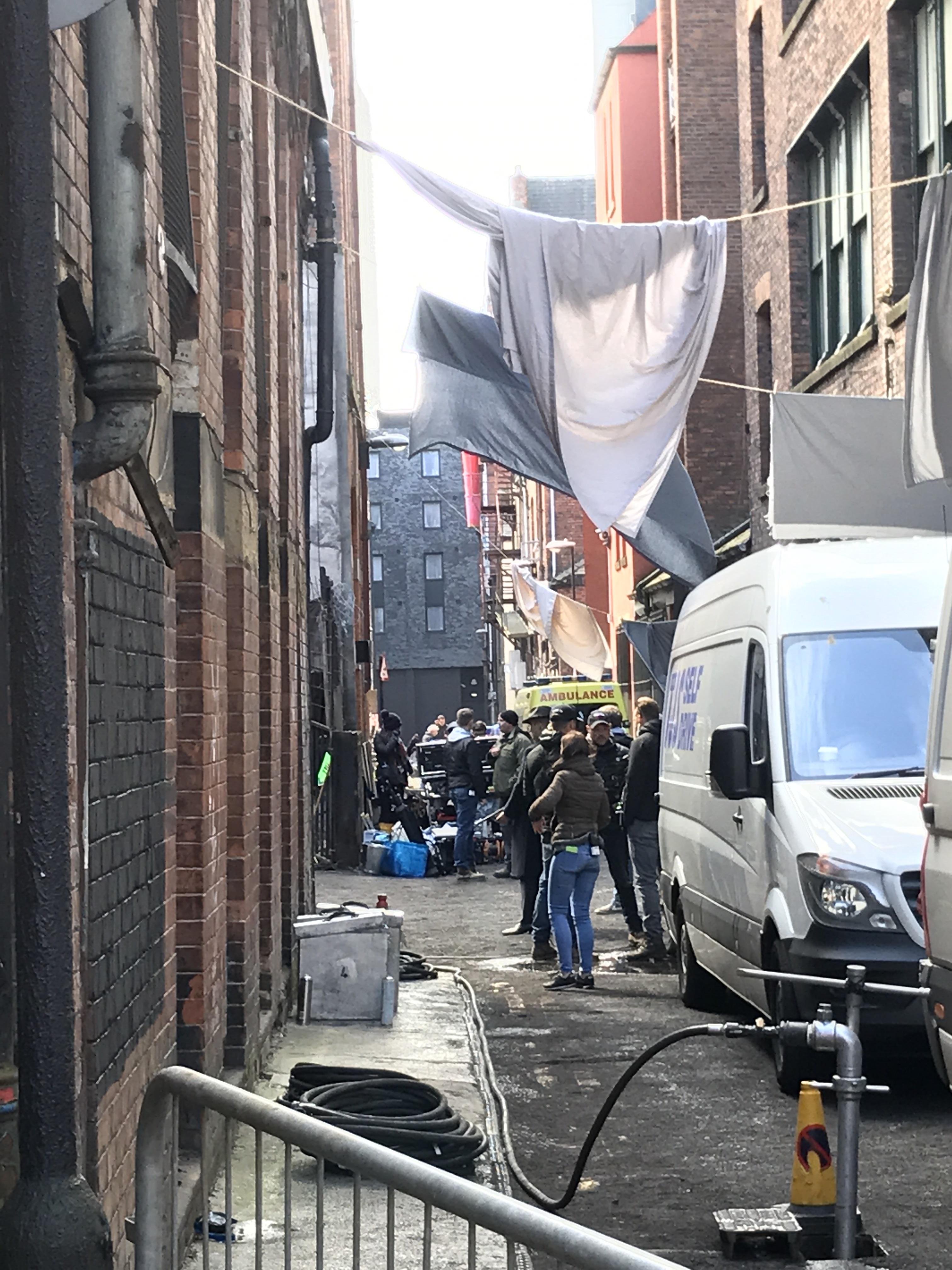 Filming in Manchester's Northern Quarter. Cillian Murphy was spotted