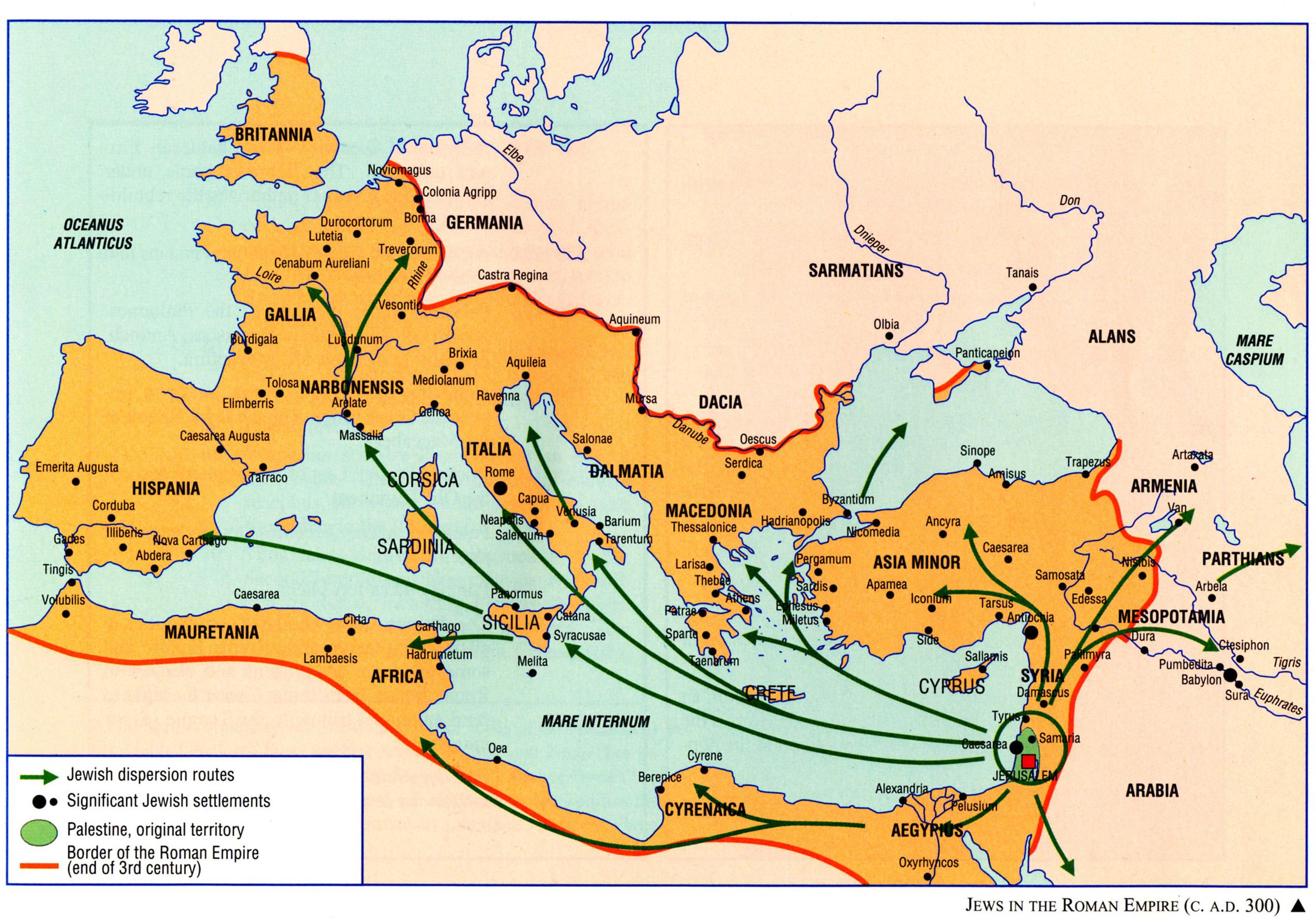 Movement of Jews in the Roman Empire, circa AD 300 r/MapPorn