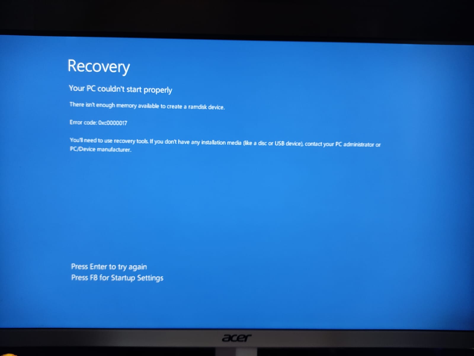 Blue Screen error. Error code 0xc0000017 r/WindowsHelp