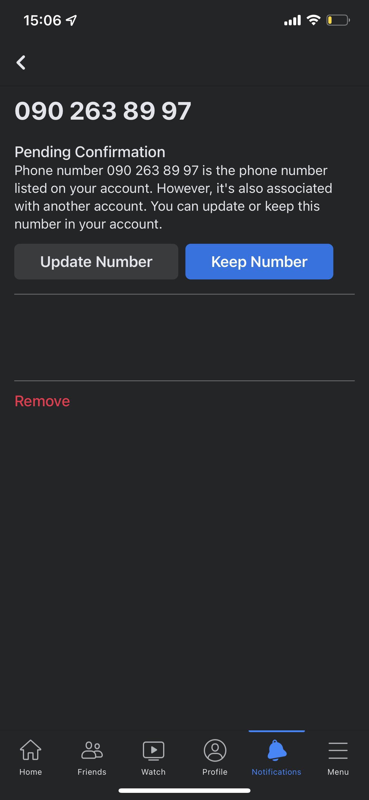 My phone number is also used by another account on facebook, and i can