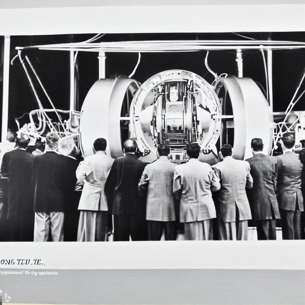 photo of an unveiling of the world's first time machine as seen in Life