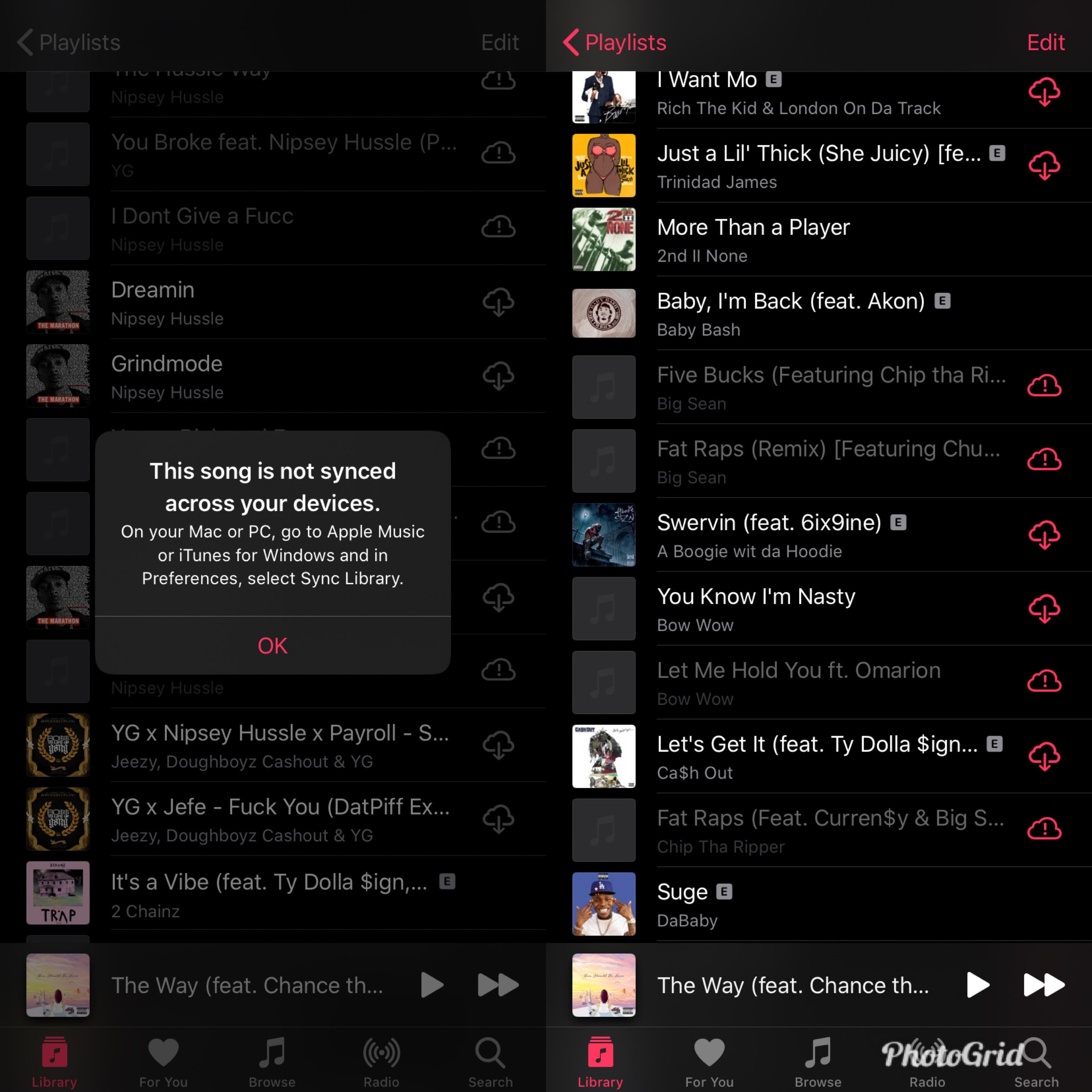 I can’t listen to the songs that are grayed out. If I click them, this
