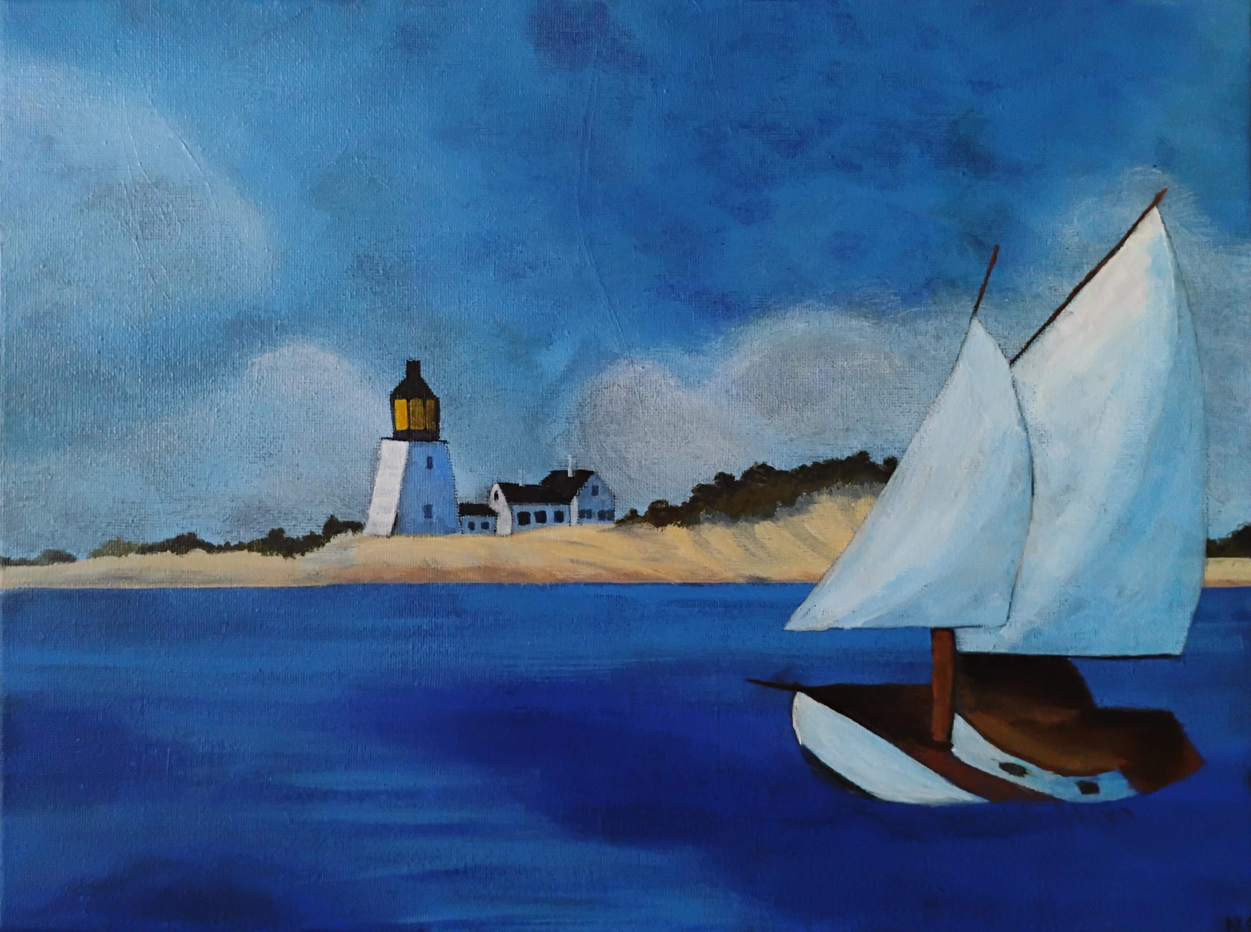 My attempt of Edward Hoppers" the long leg" 12x16 acrylic on canvas r