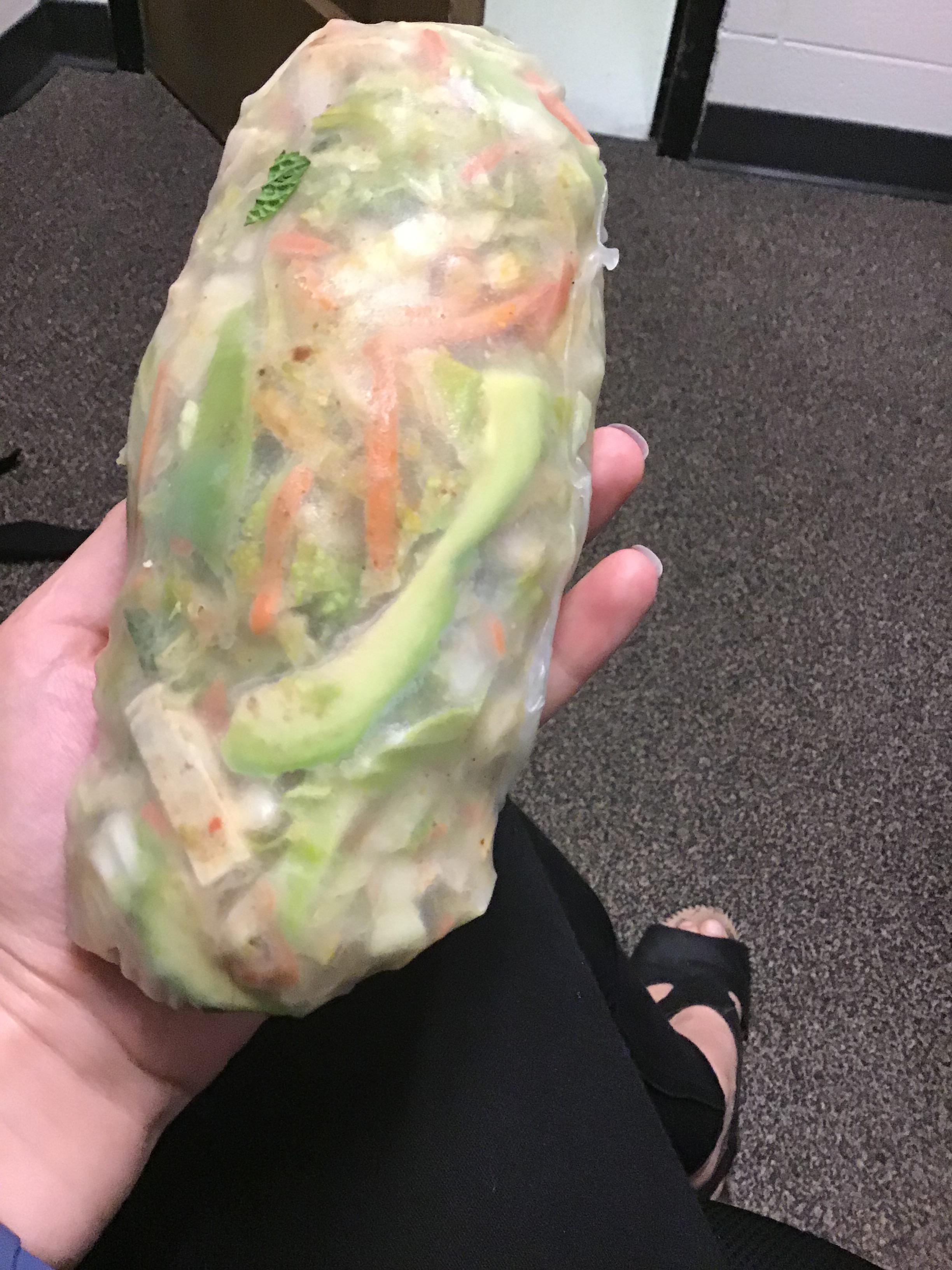 A satisfying and cute 275 calorie lunch! Avocado and tofu spring roll