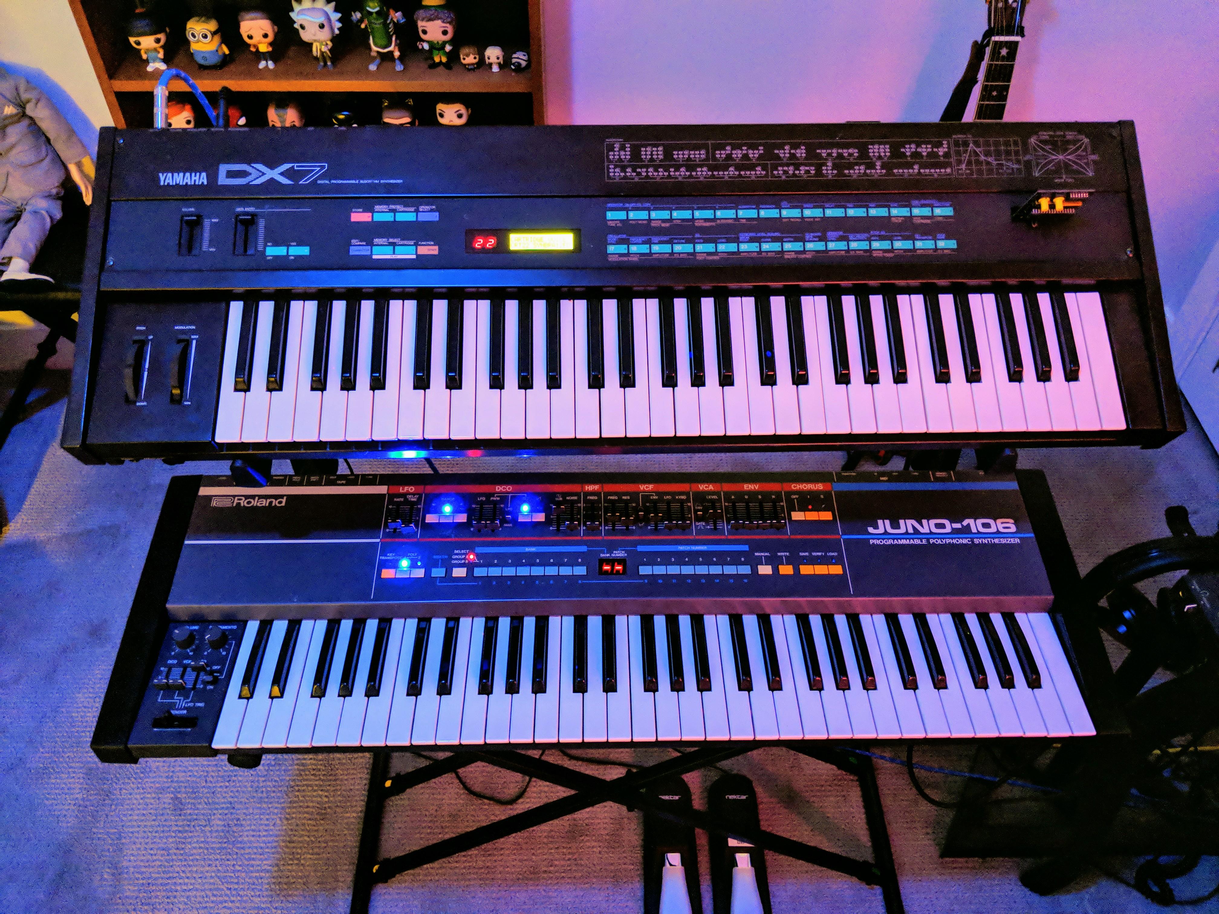 Just got the Juno 106. Looks right at home with the DX7 r/synthesizers