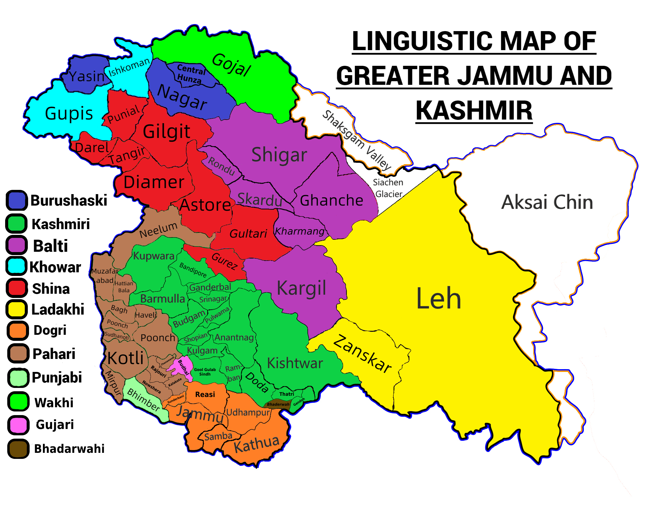 Linguistic Map of Greater Jammu and Kashmir r/MapPorn