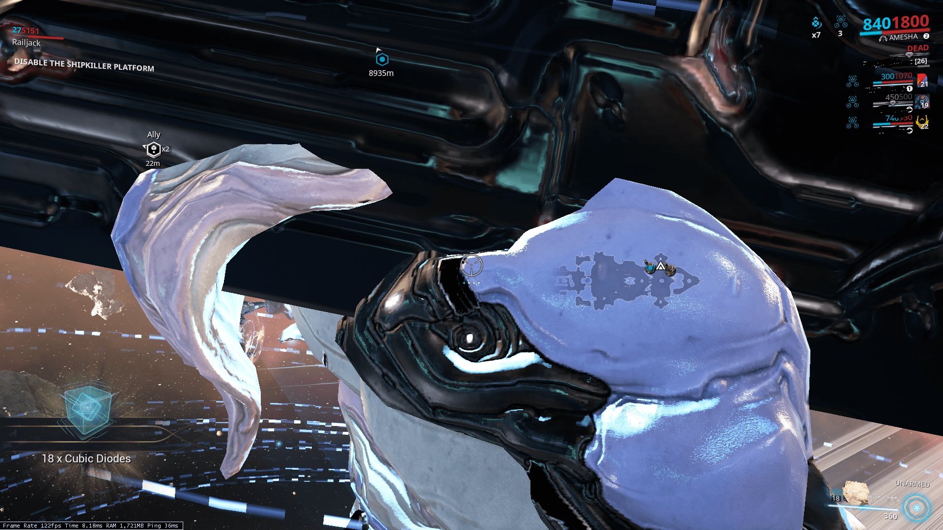 How do I fix this in Railjack? Tried unstuck, doesn't work. Warframe